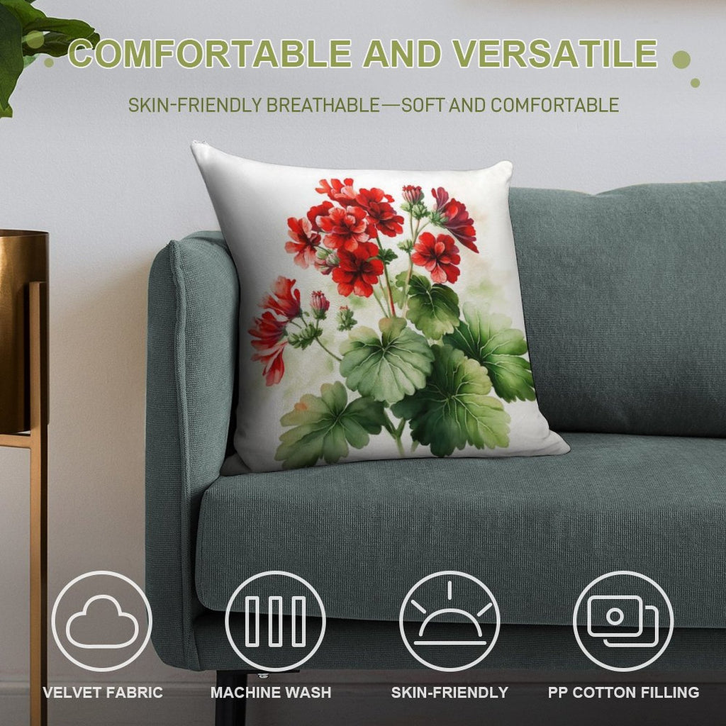Red Geranium Flowers Soft Home Decor Throw Pillow