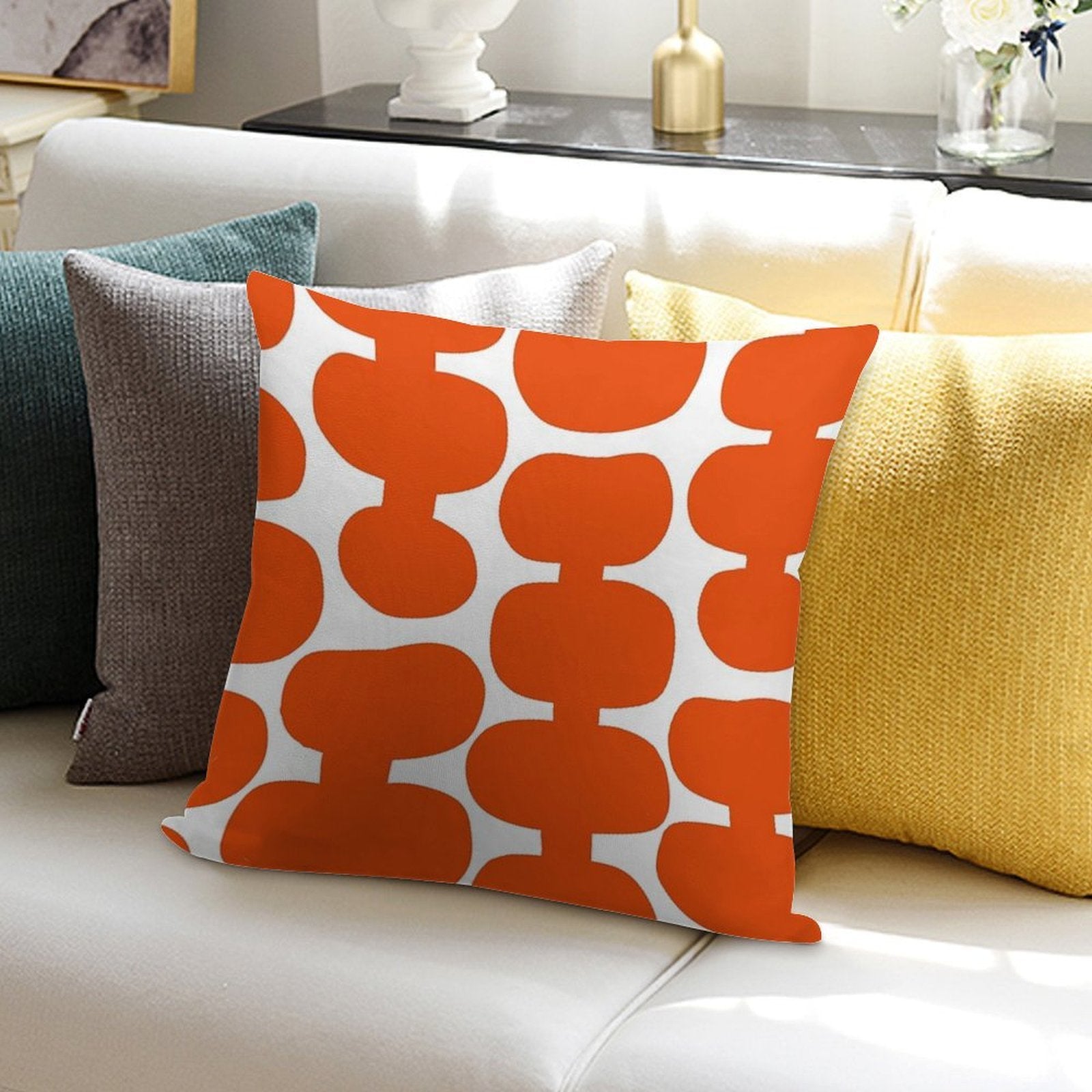 Iconic Mid Century Modern Pattern in White And Orange Soft Anti-Pilling Throw Pillow