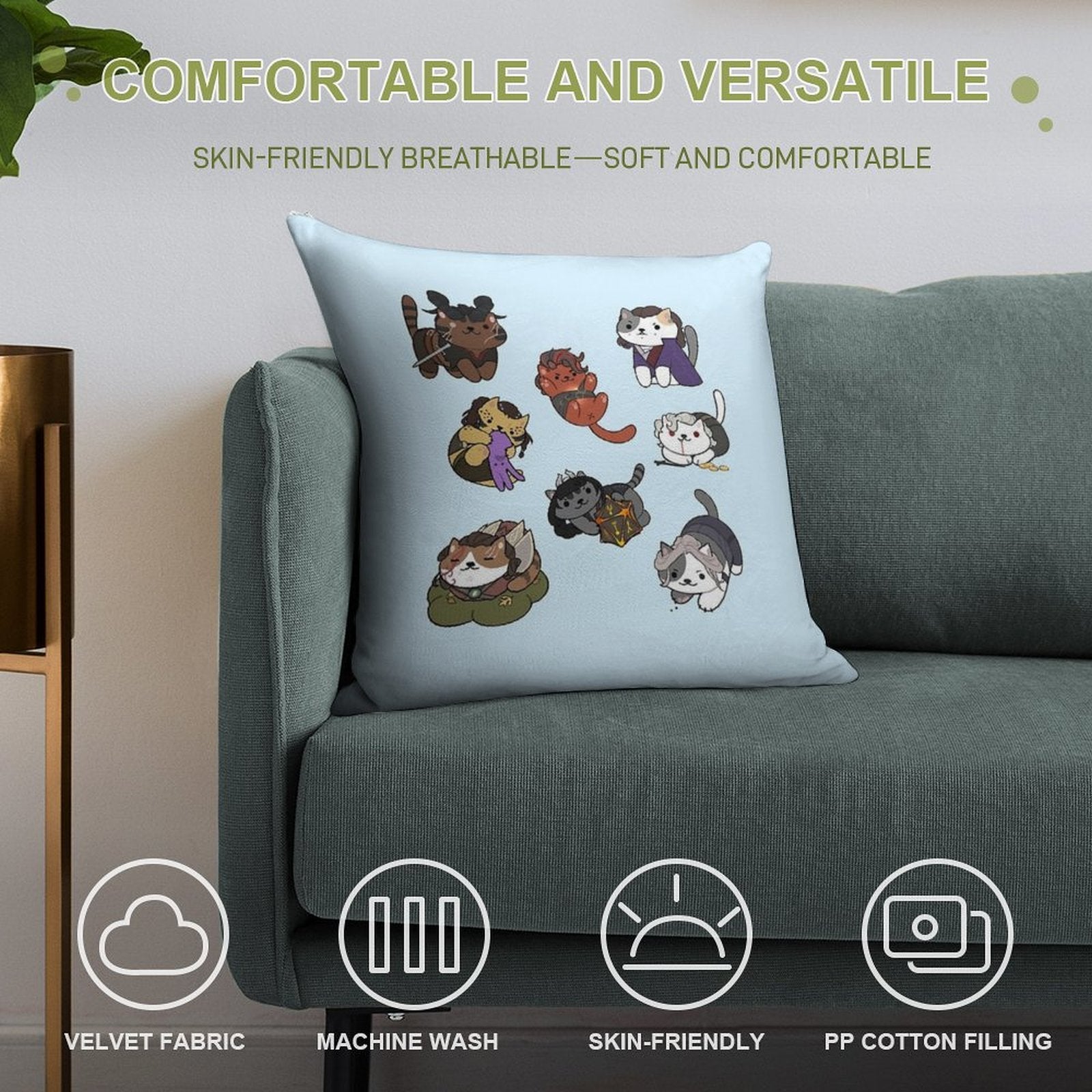 Cat Companions  Baldurs Gate 3  Bg3 Soft Home Decor Throw Pillow