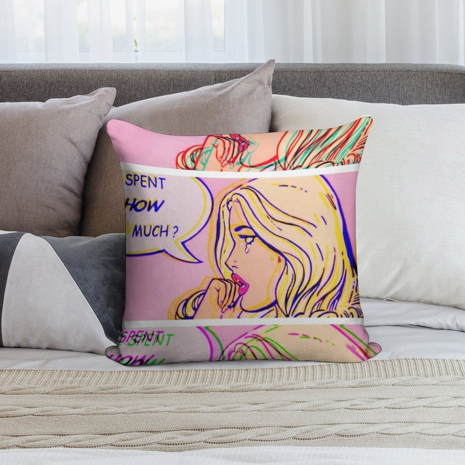 I Spent How Much Comic Pop Art Print Soft Multiple Sizes Throw Pillow