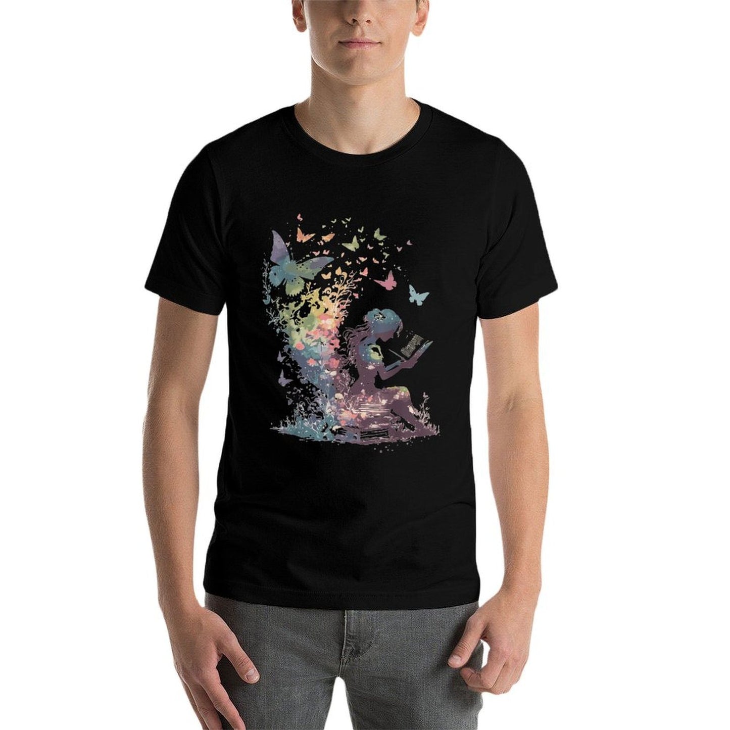 Watercolor Butterfly Fairy Read Book Library Fantasy Novel  Classic T-Shirt