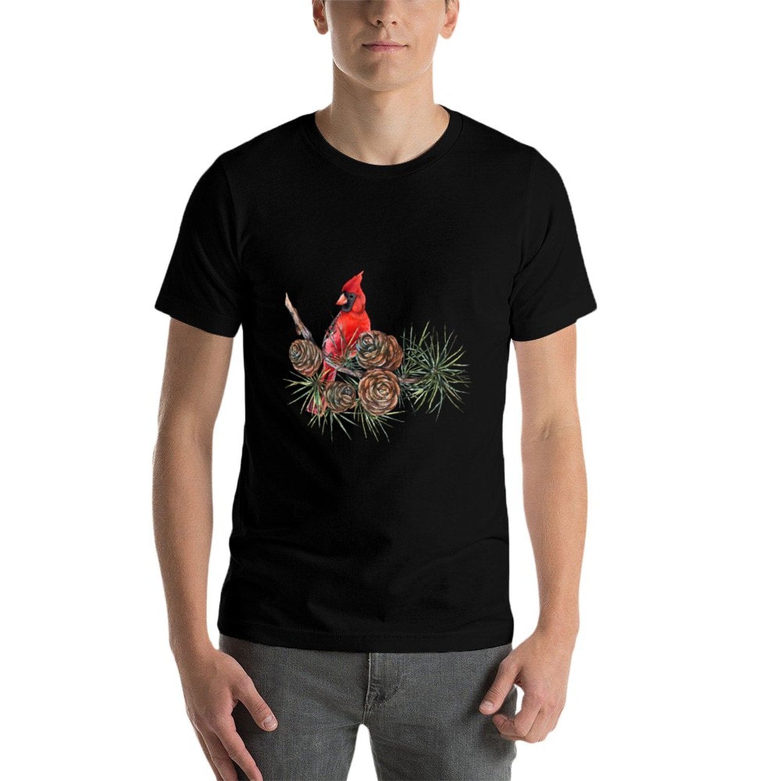 Red Cardinal Bird Lovers Birdwatching Watercolor  Relaxed-fit T-Shirt