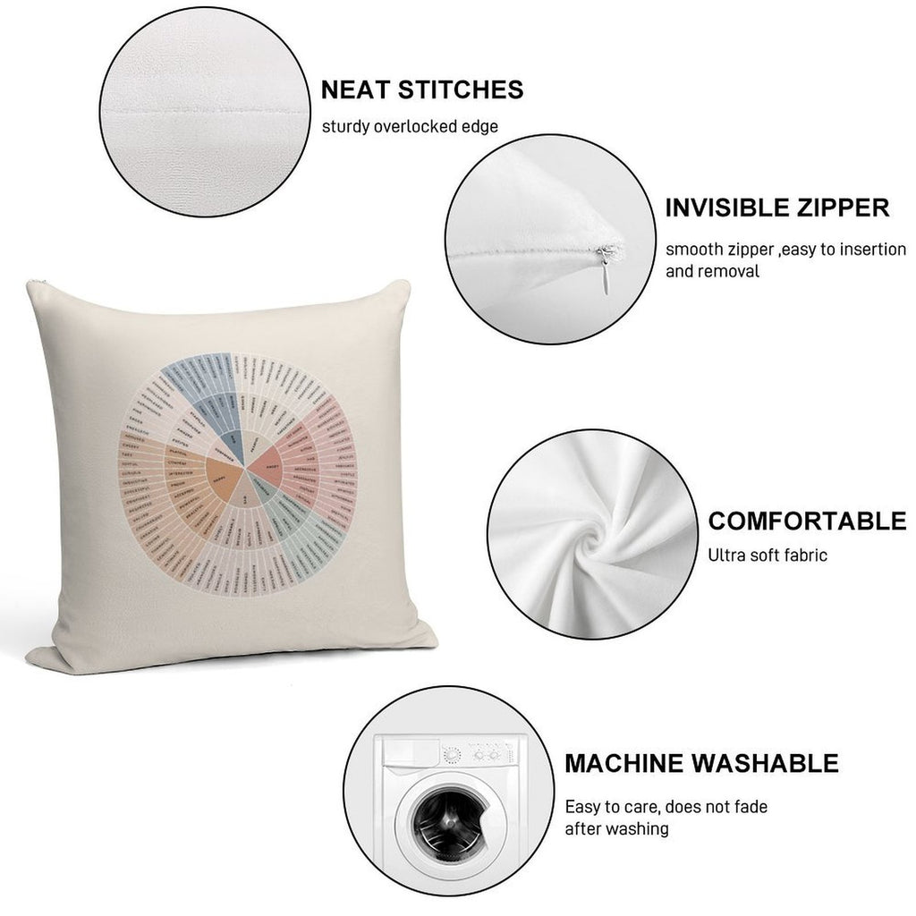 Wheel of Emotions + Feelings  Earthy + Monochrome on Sand  American English  Original Soft Short Plush Fabric Throw Pillow