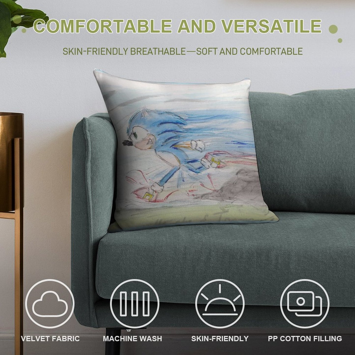 Sonic on The Run Soft Multiple Sizes Throw Pillow