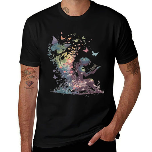 Watercolor Butterfly Fairy Read Book Library Fantasy Novel  Classic T-Shirt