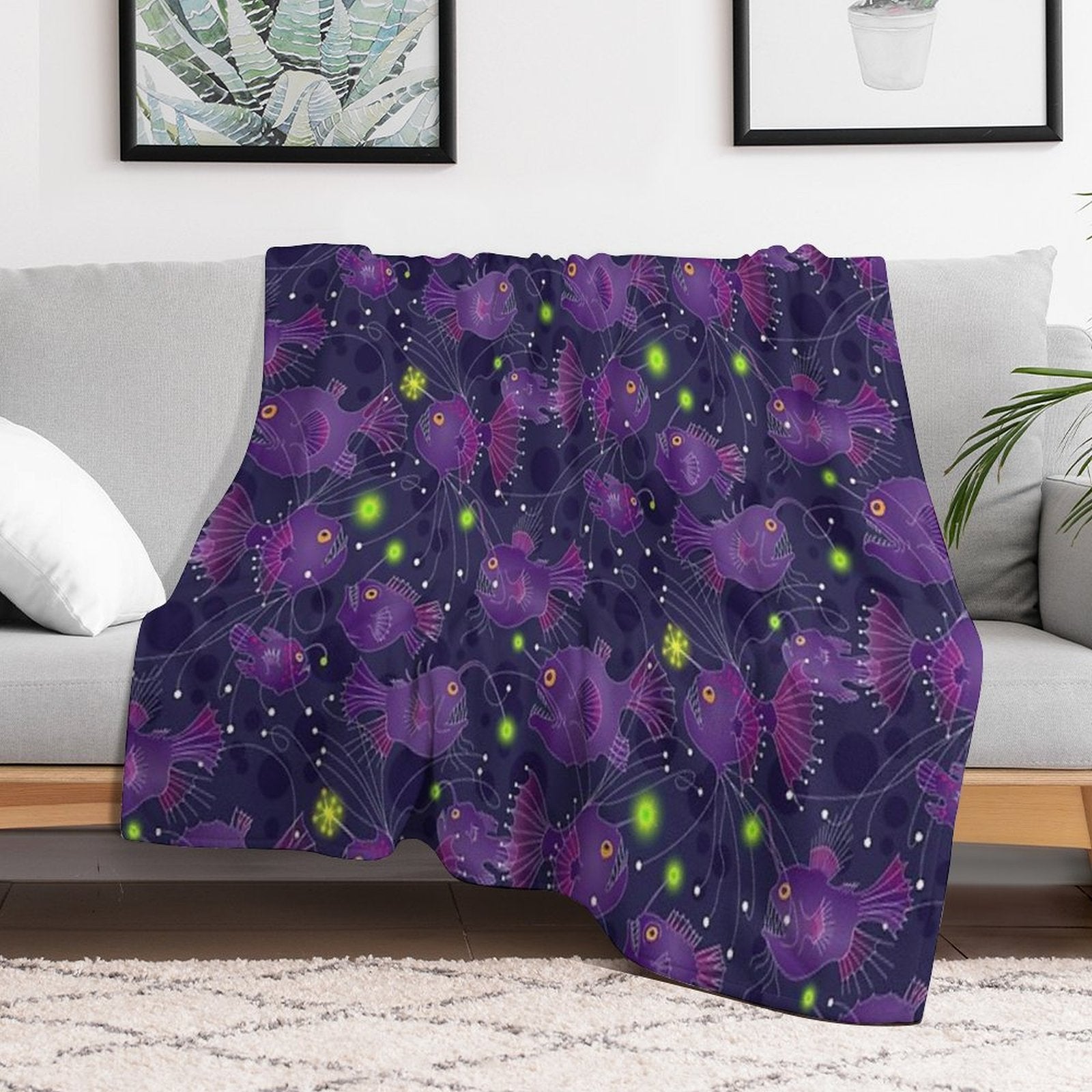 Angler Fish Purple Premium Throw Blanket