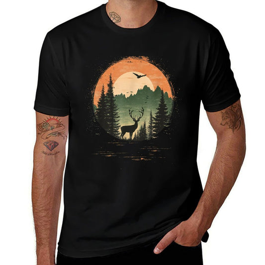 Retro Wilderness Bear Trees Reflection Outdoor Forest  Heathered Texture T-Shirt
