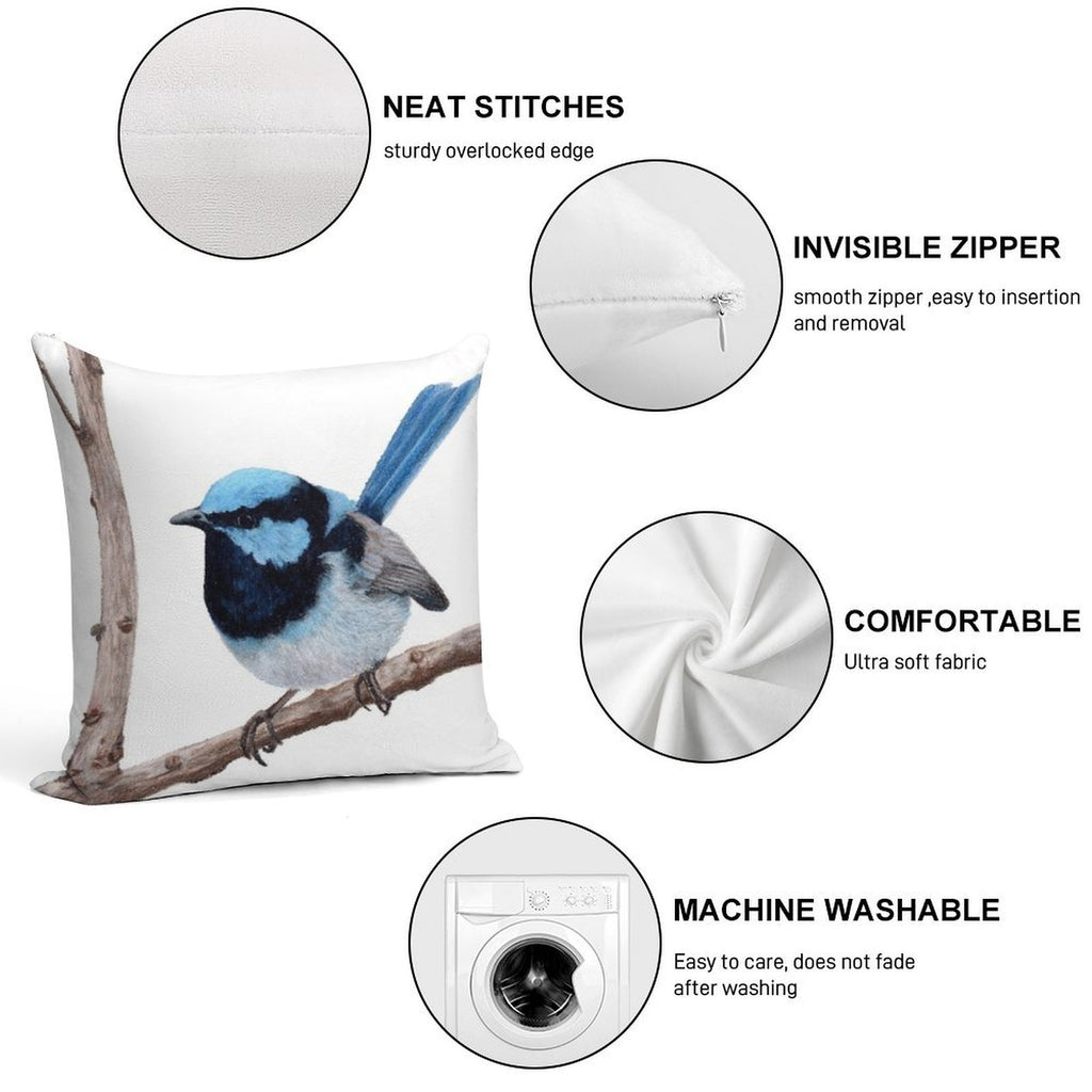 Superb Fairy-wren Soft Washable Throw Pillow