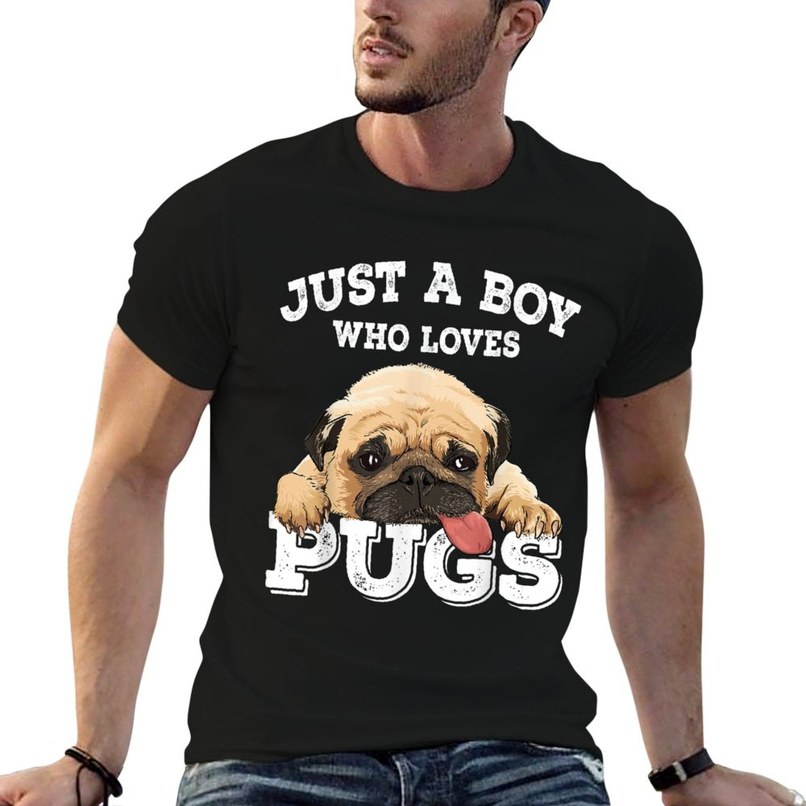 Just A Boy Who Loves Pugs Funny Pug Lover Gift for Boys  Tagless Design T-Shirt