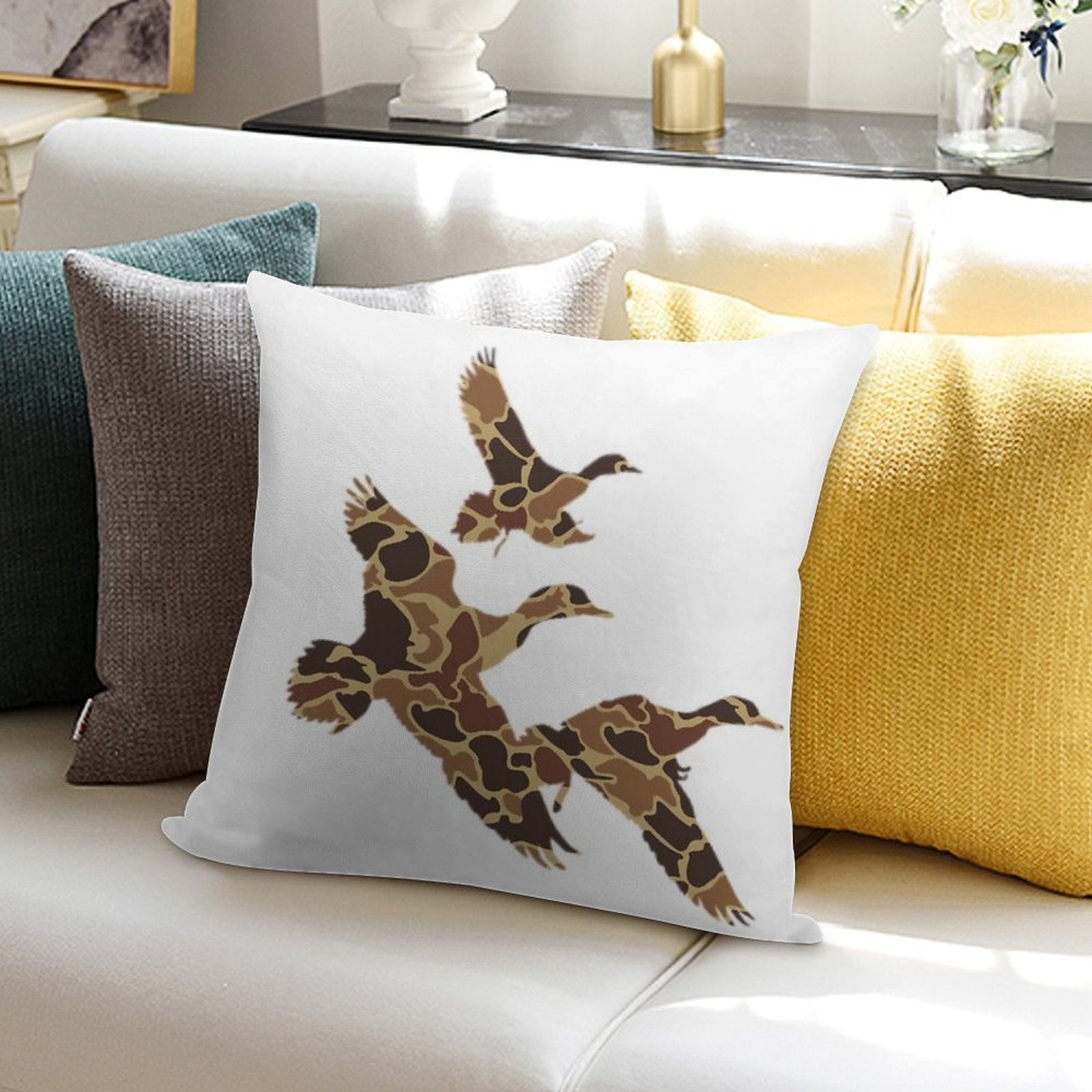 Camo Ducks Flying Soft Skin-Friendly Throw Pillow