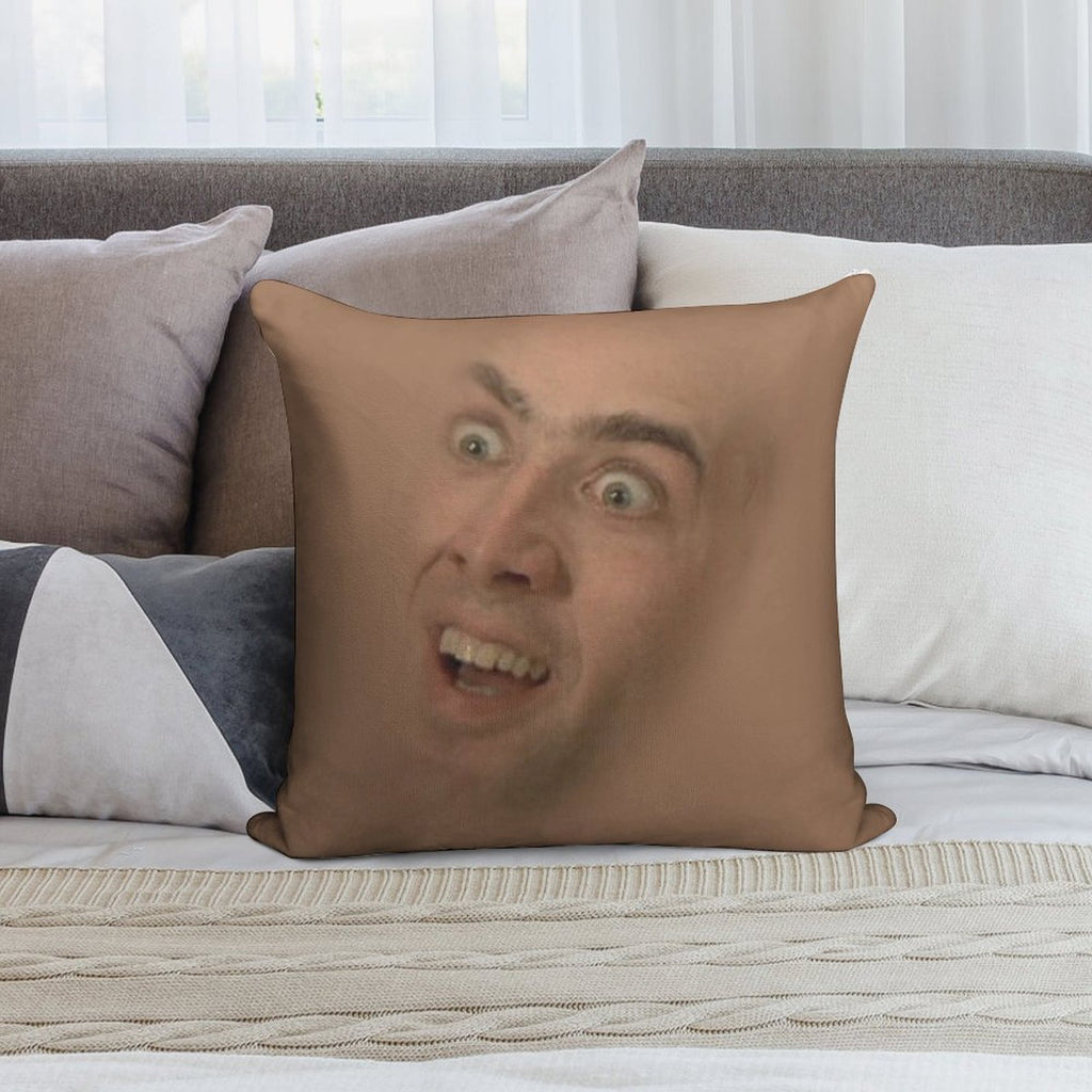 Nicholas Cage Face Pattern Soft Reinforced Edging Throw Pillow