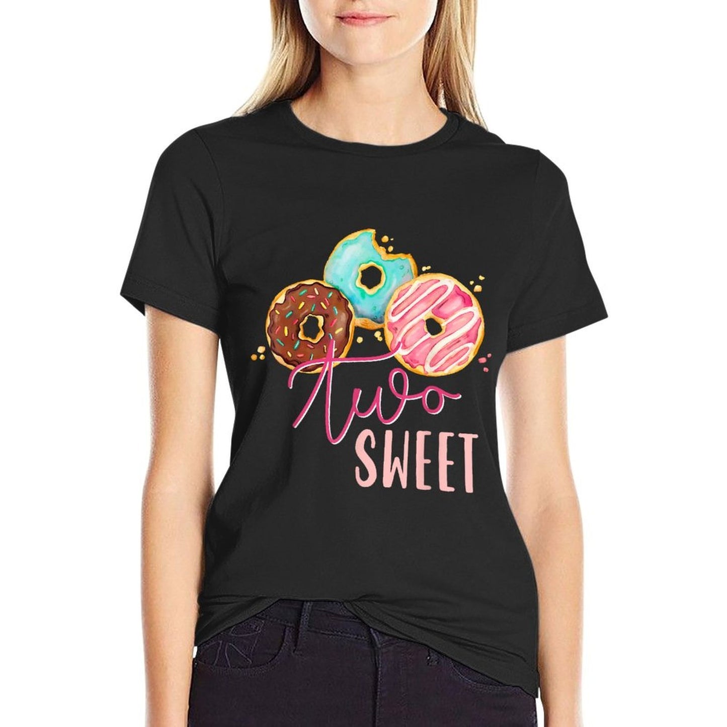 Two Sweet Birthday Girl Donut Birthday Party Theme Family 2  Trendy Pattern T-Shirt