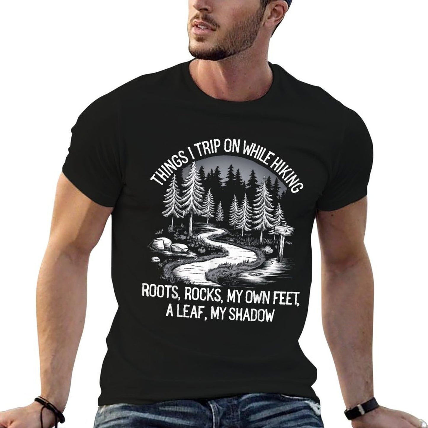 Things I Trip On While Hiking Roots Rocks My Own Feet  Ribbed Collar T-Shirt