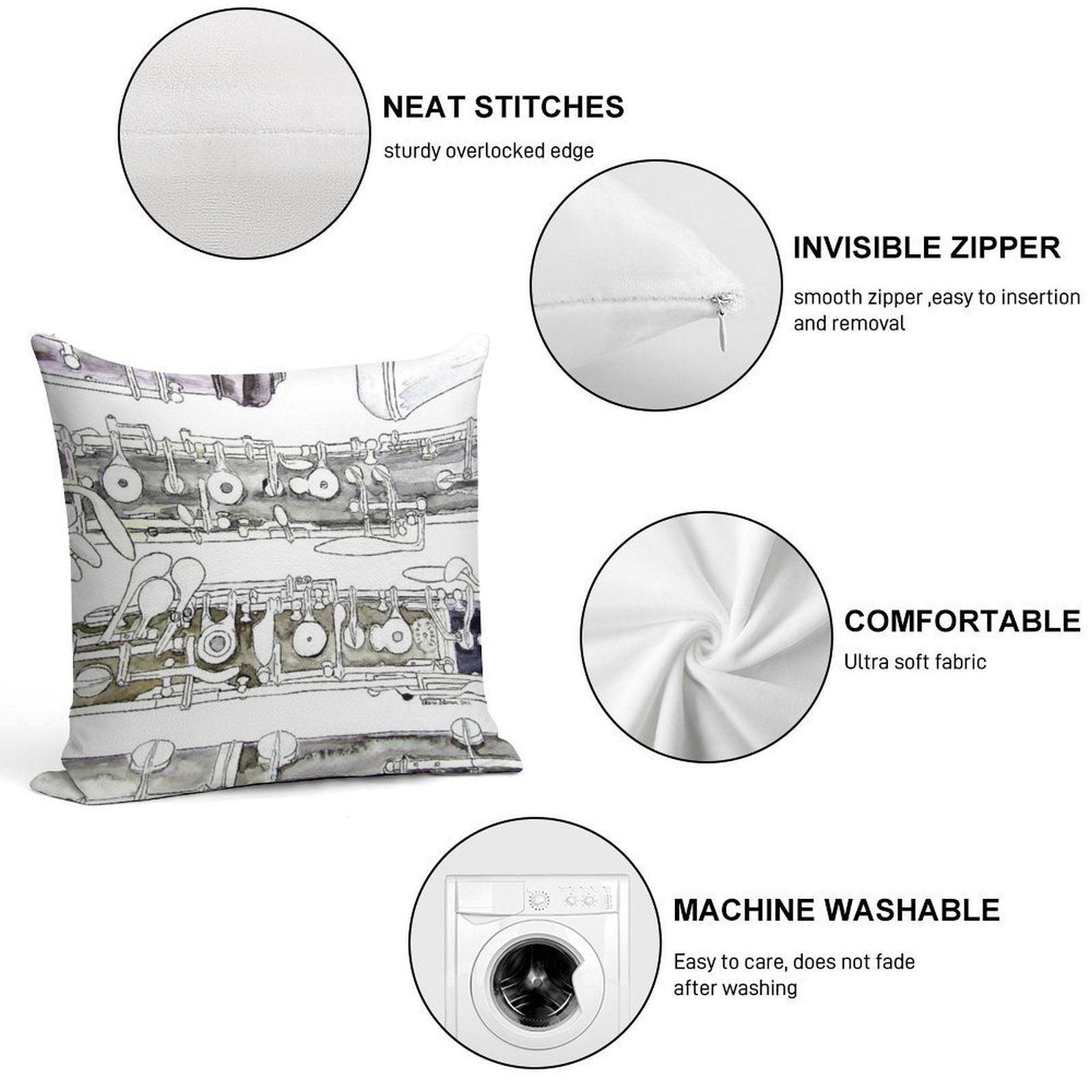 The Oboe Soft Home Decor Throw Pillow