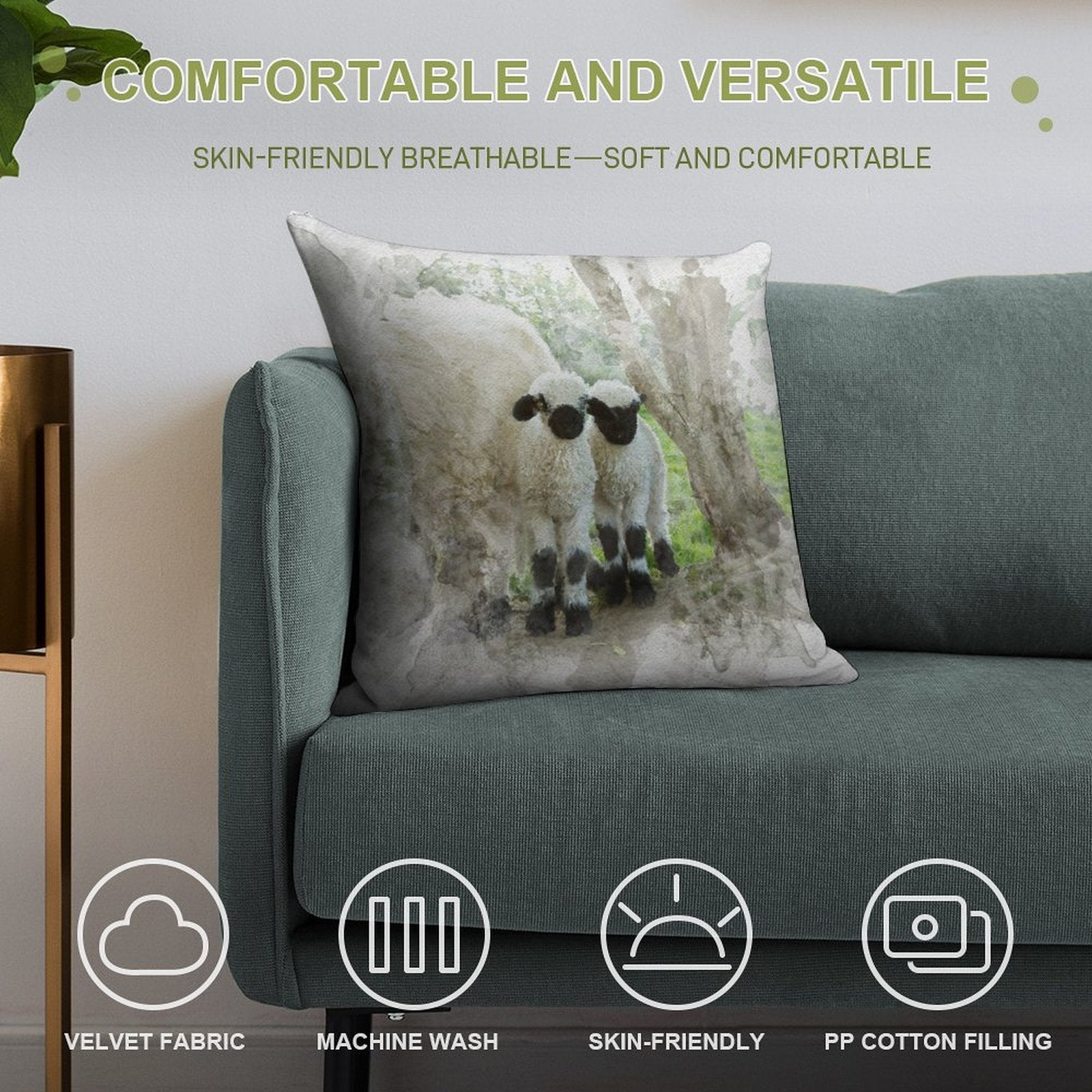 The Twins Watercolour Photograph - Valais Blacknose Lambs Soft Skin-Friendly Throw Pillow