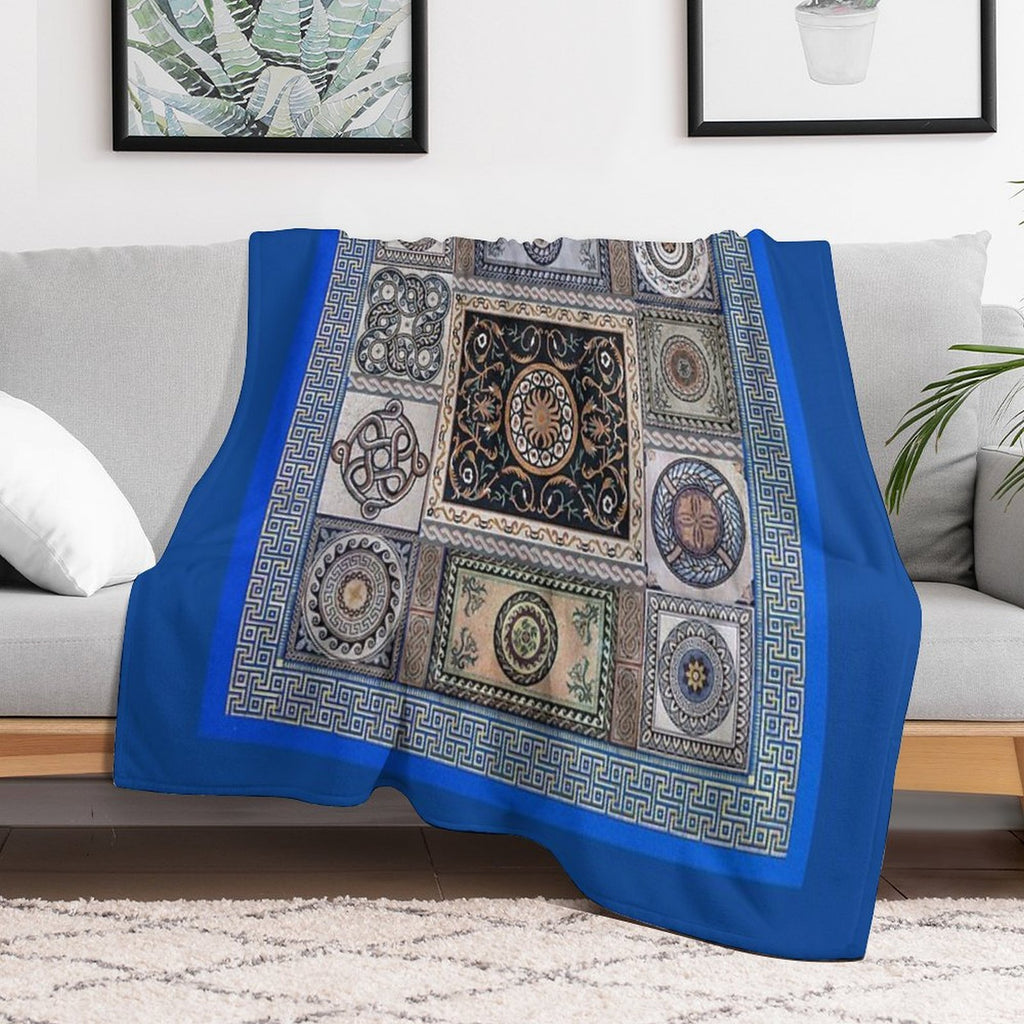 Roman Mosaic - Light Blue Machine-washable Throw Blanket