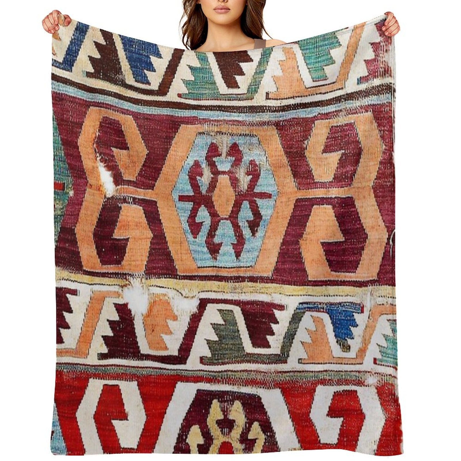 Konya 18th Century Central Anatolian Kilim Print Premium Throw Blanket