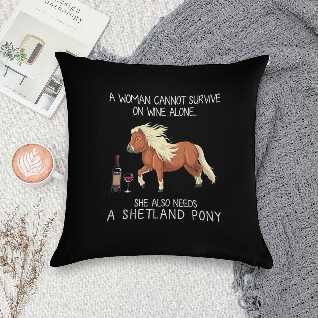 Shetland Pony Horse And Wine Funny Horse Soft Short Plush Fabric Throw Pillow