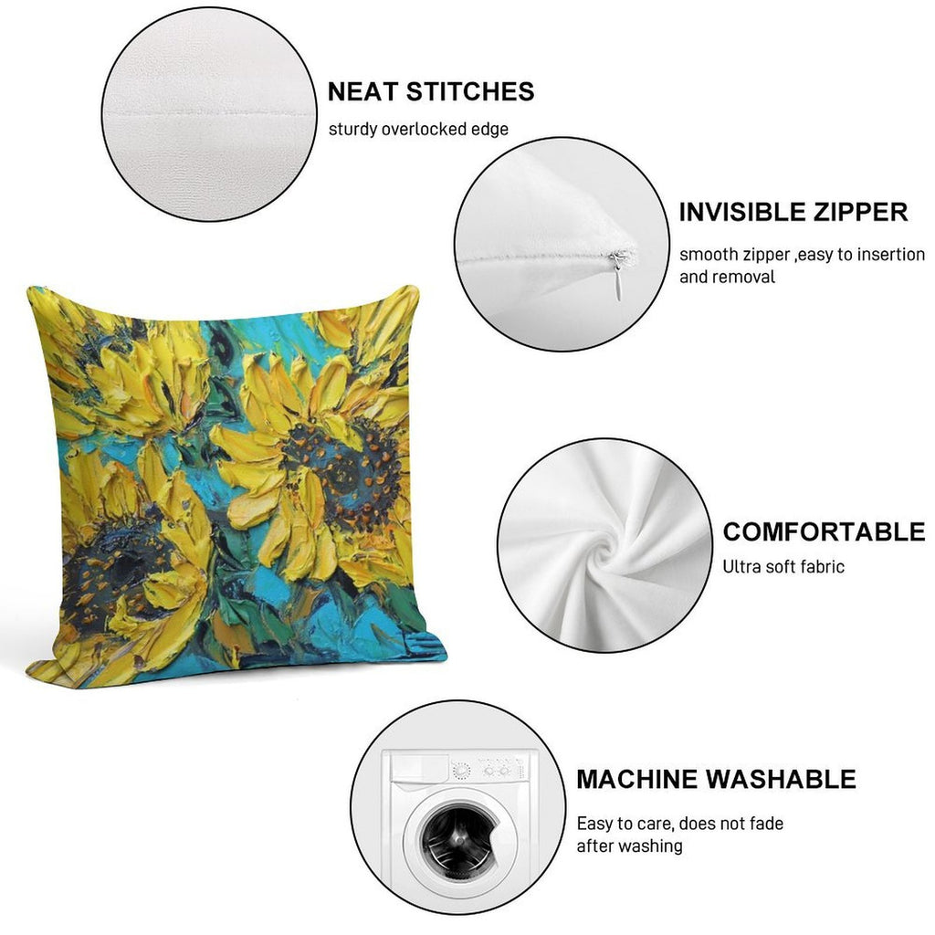 Van Gogh Inspired Sunflowers with Yellow And Turquoise Soft High-Density Material Throw Pillow