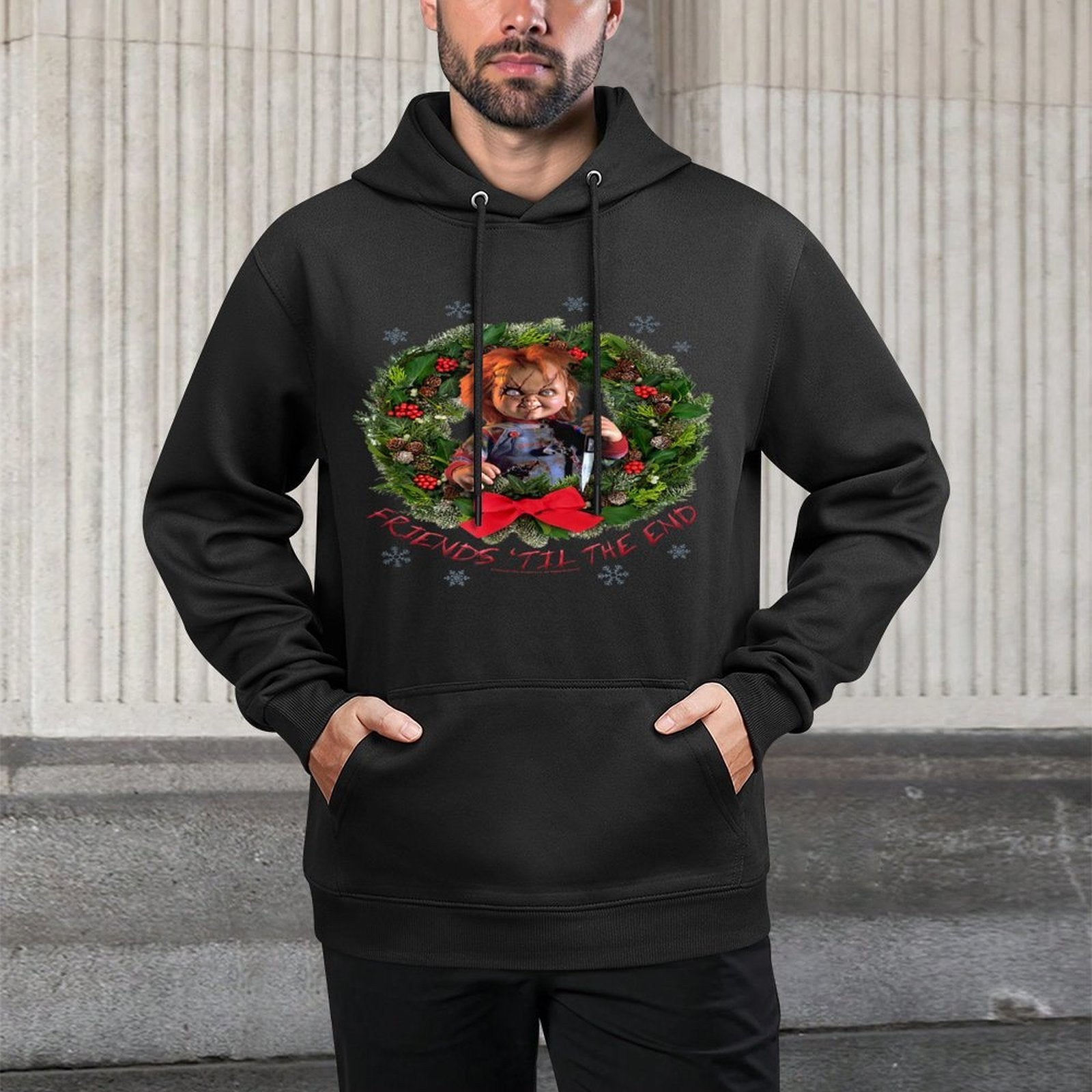 Chucky Christmas Wreath Friends Til The End Medium-Weight Fabric Hoodie