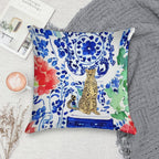 Cheetah And Chinoiserie Jars in Blue And Red Soft Bedroom Essential Throw Pillow