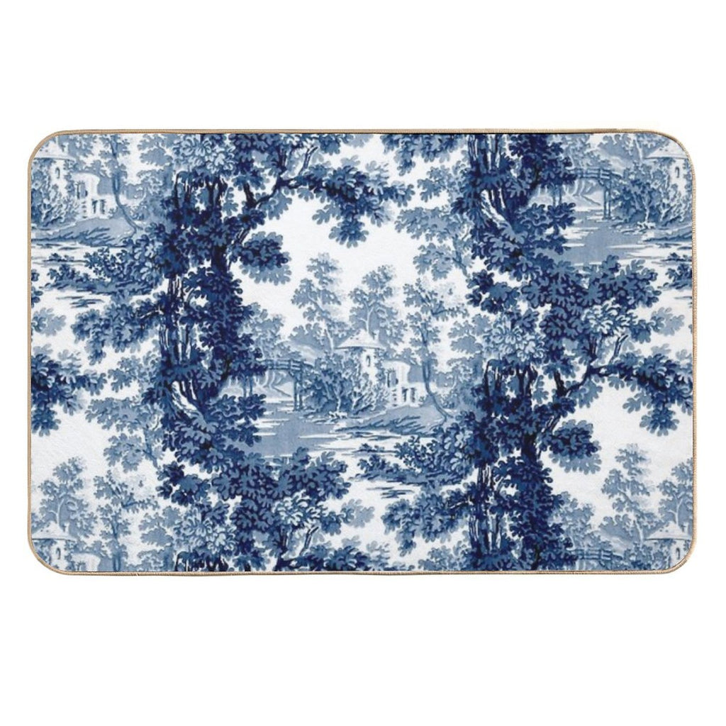 Vintage Landscape Toile-Blue & White  Easy To Clean Bath Mat