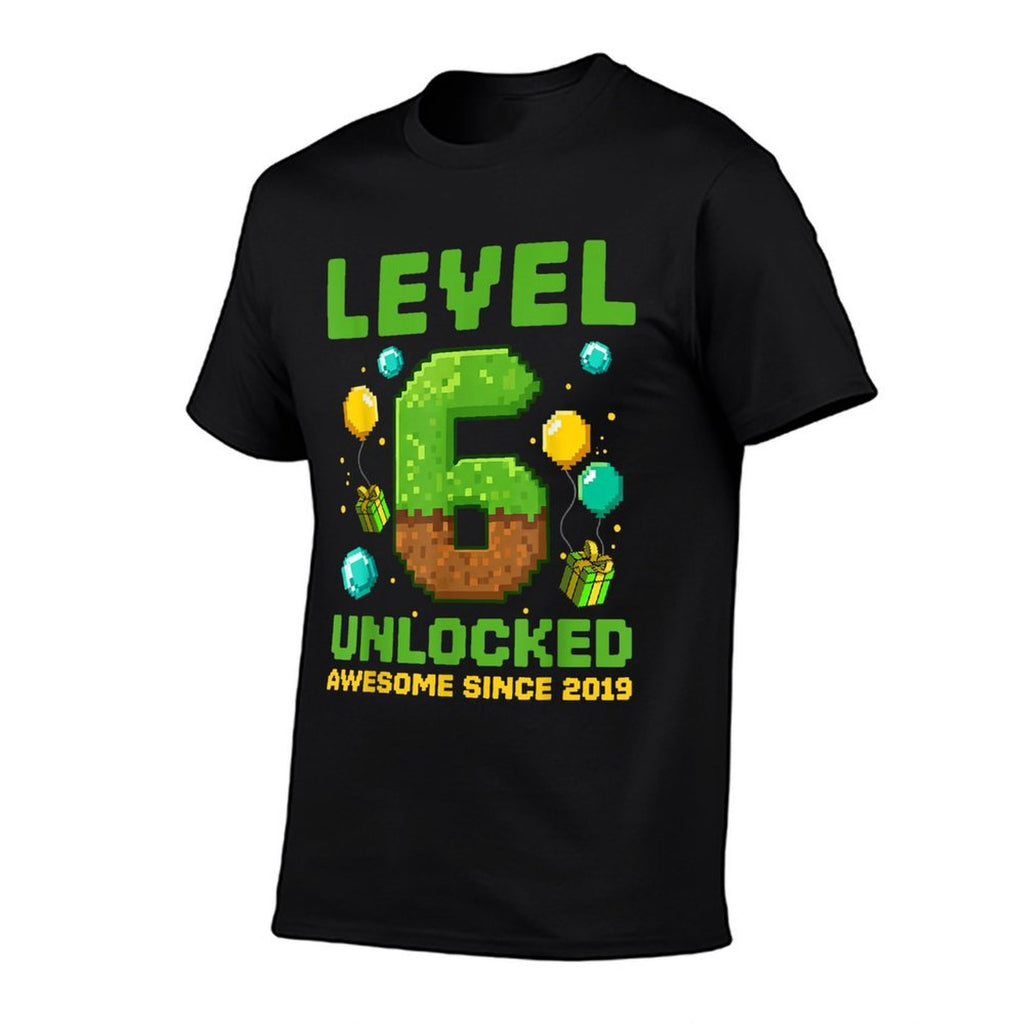 Level 6 Unlocked Awesome Since 2019 Pixel Birthday 6th  Graphic-printed T-Shirt