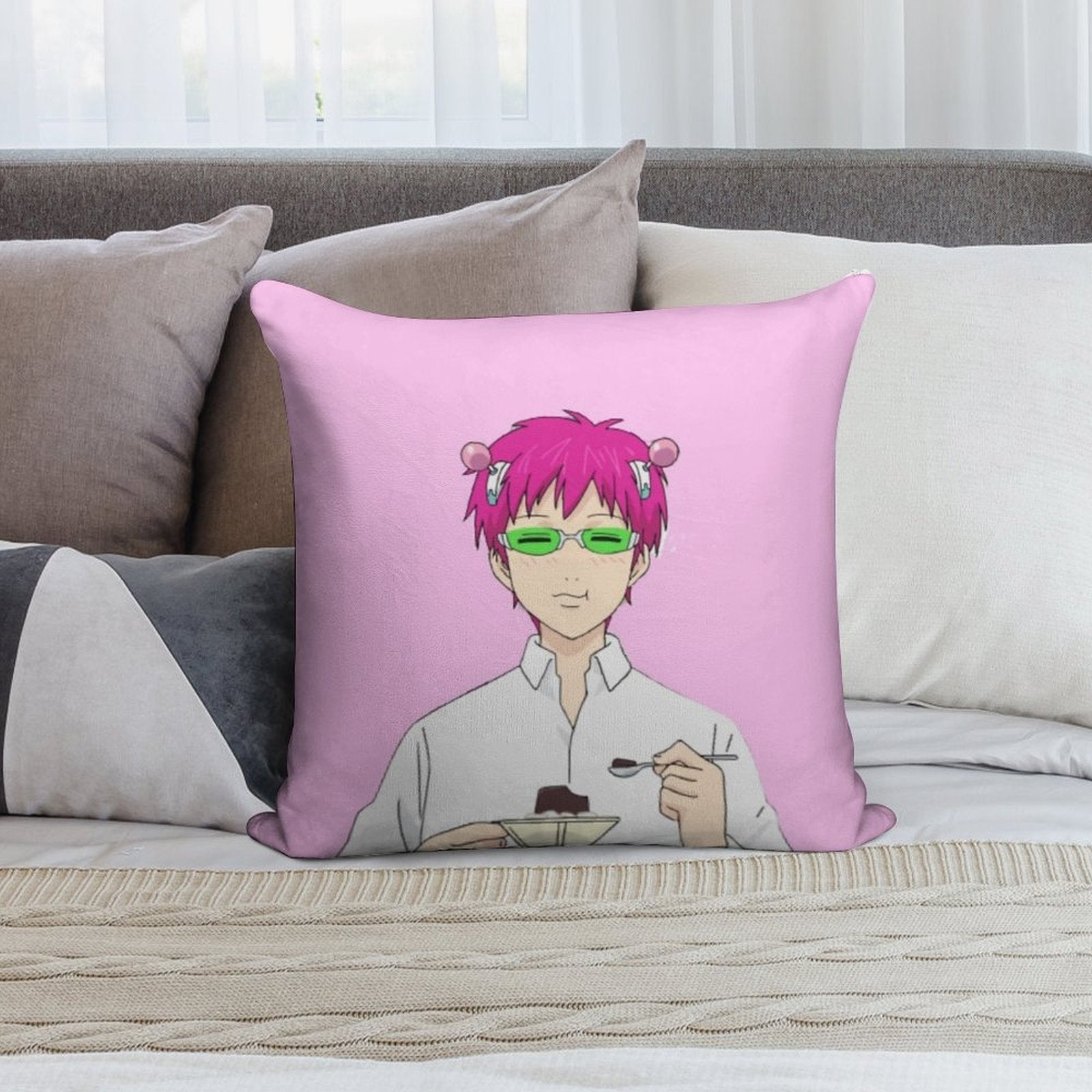 Kusuo And His Coffee Jelly Soft Shrink-Resistant Throw Pillow