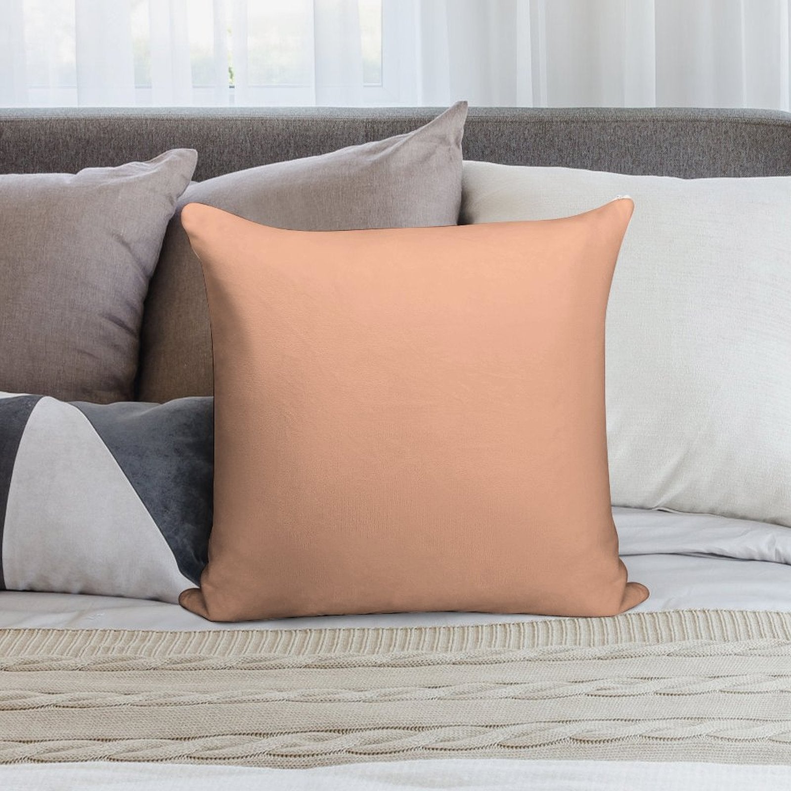 Peach-Orange Solid Color Soft Style Accent Throw Pillow