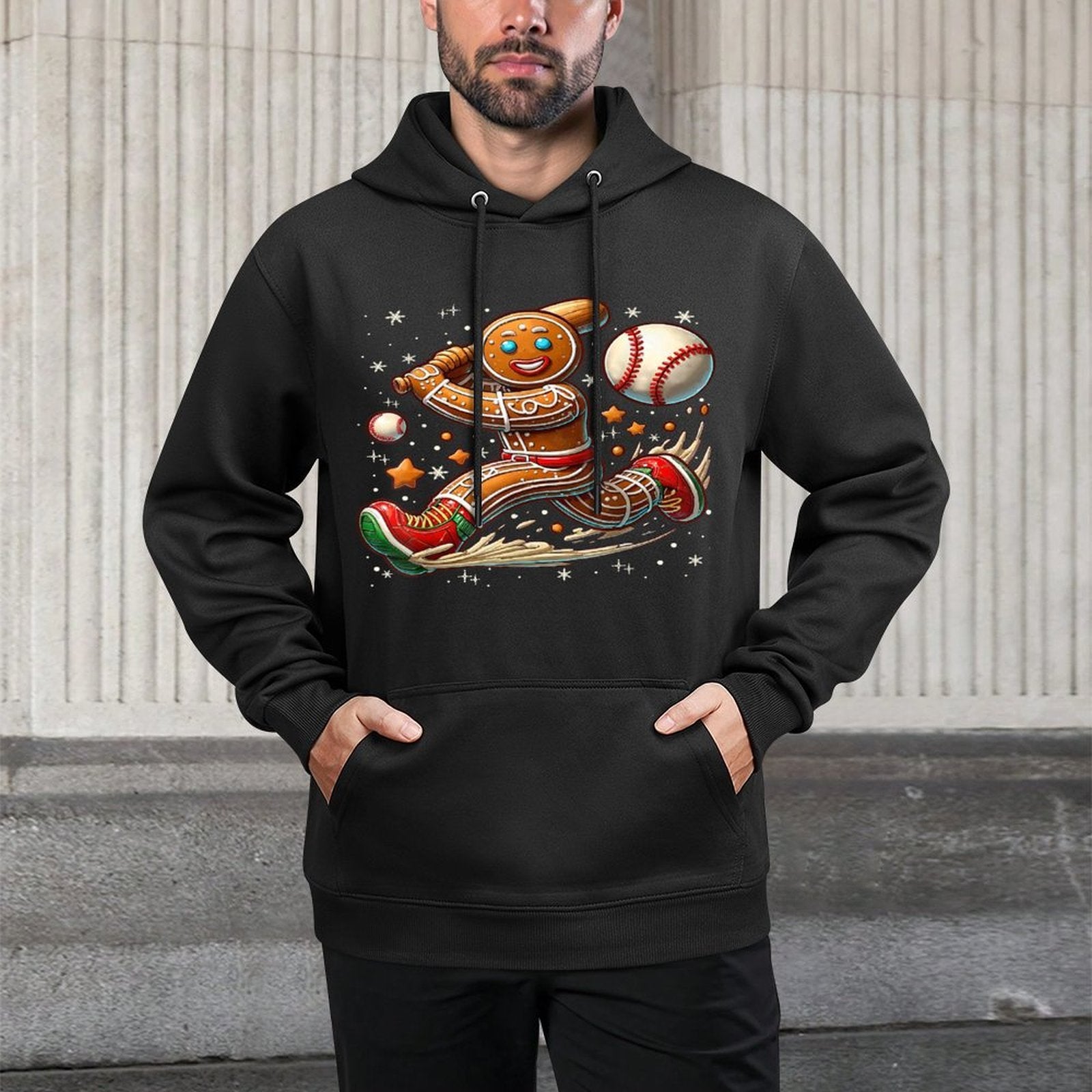 Christmas Gingerbread Man Sports Player Funny Baseball Xmas Machine Washable Hoodie