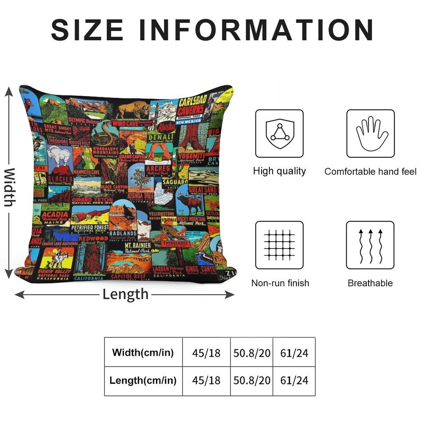 American National Parks Vintage Travel Decal Bomb Soft Short Plush Fabric Throw Pillow