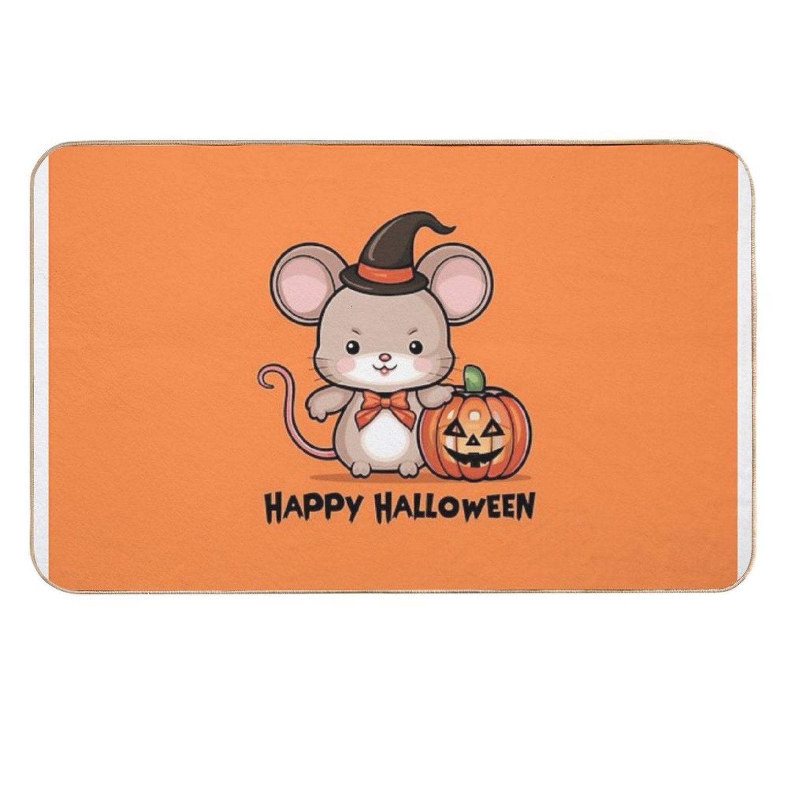The Halloween Mouse And A Carved Pumpkin, Cute And Funny Cartoon Image  Fade-Resistant Bath Mat
