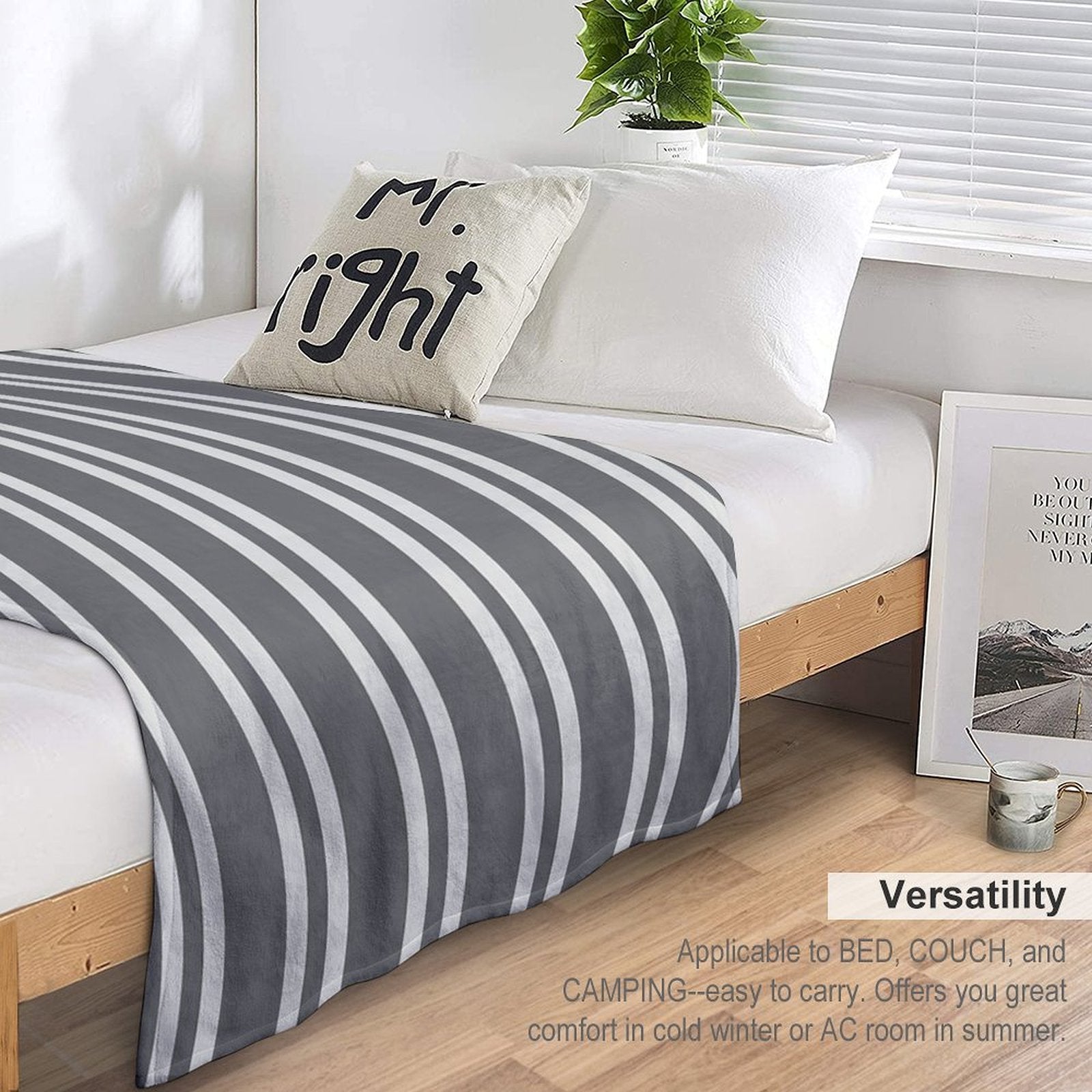 Gray Stripes Plush Throw Blanket