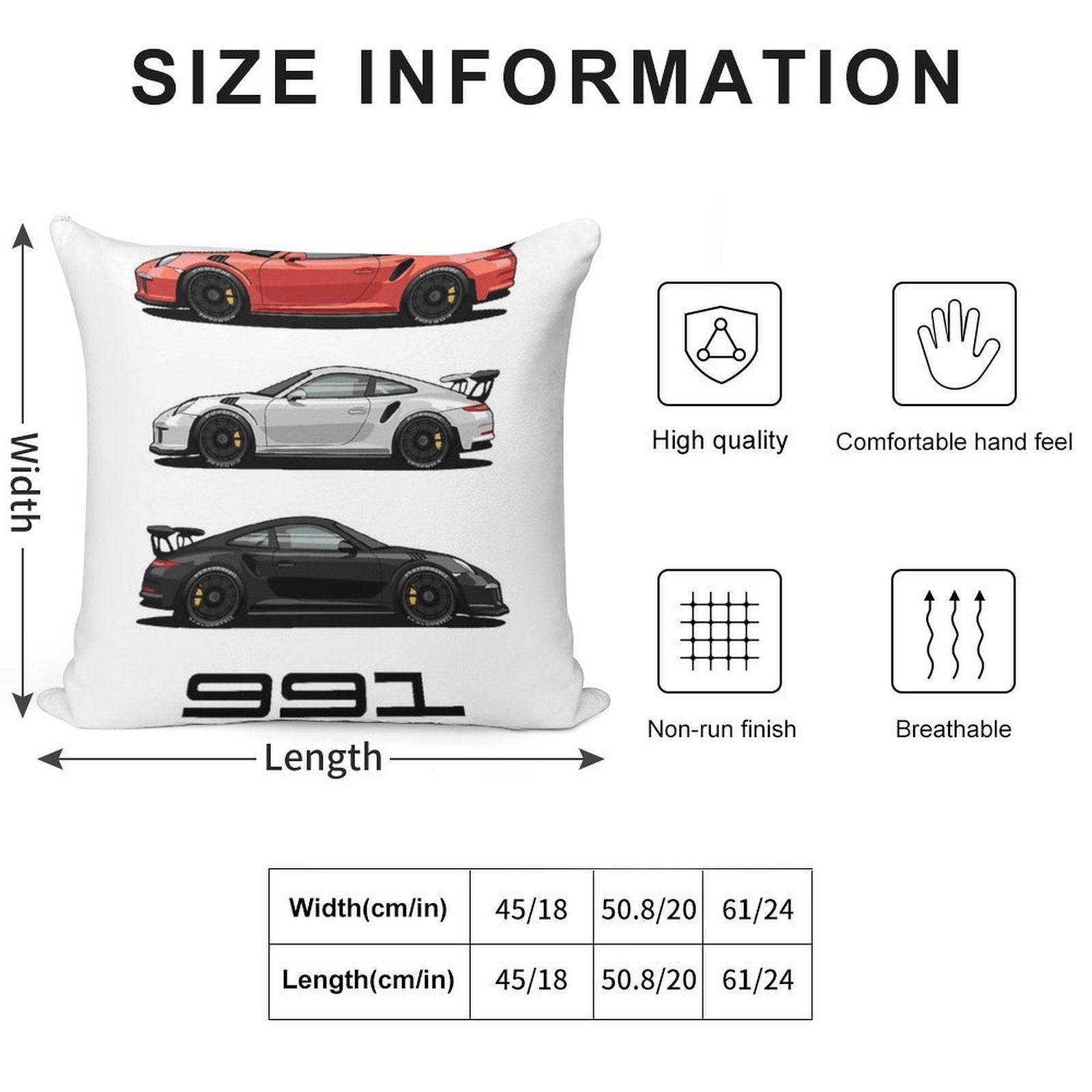New Classics 991 GT3 RS Trio Soft Decorative Cover Throw Pillow
