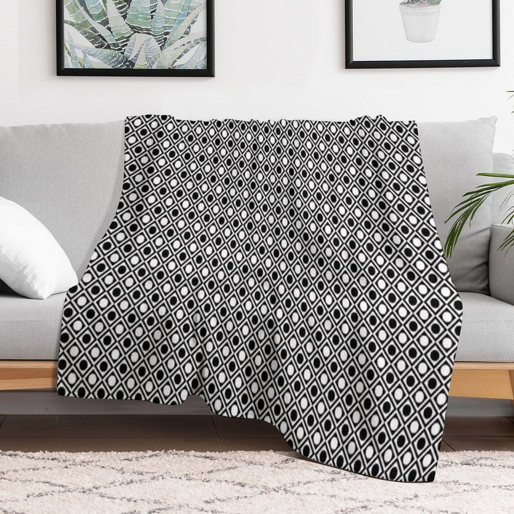 Classy Black And White Double Outline Diamonds And Dots Travel-friendly Throw Blanket