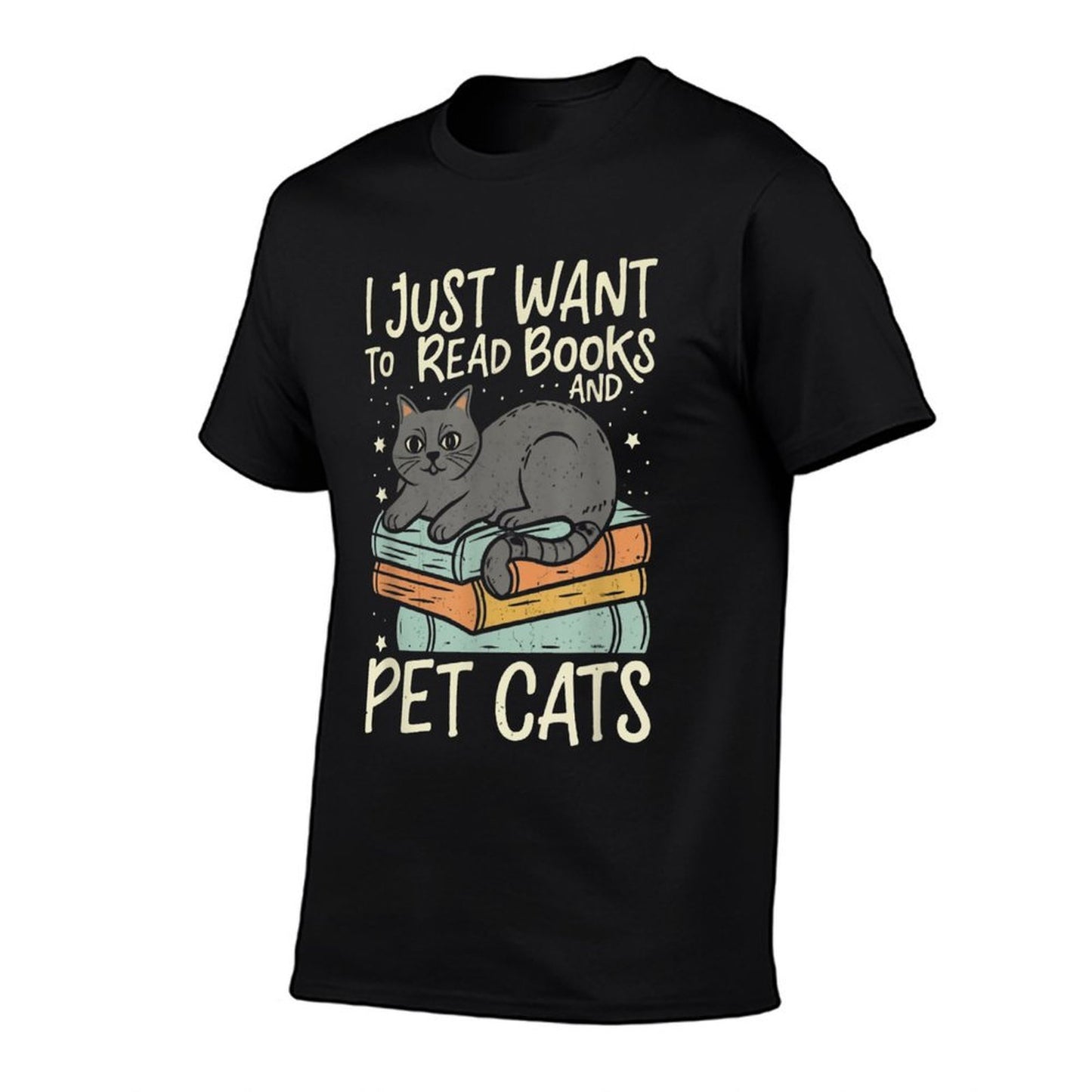 Retro I Just Want To Read Books And Pet Cats Cat  Wrinkle-resistant T-Shirt