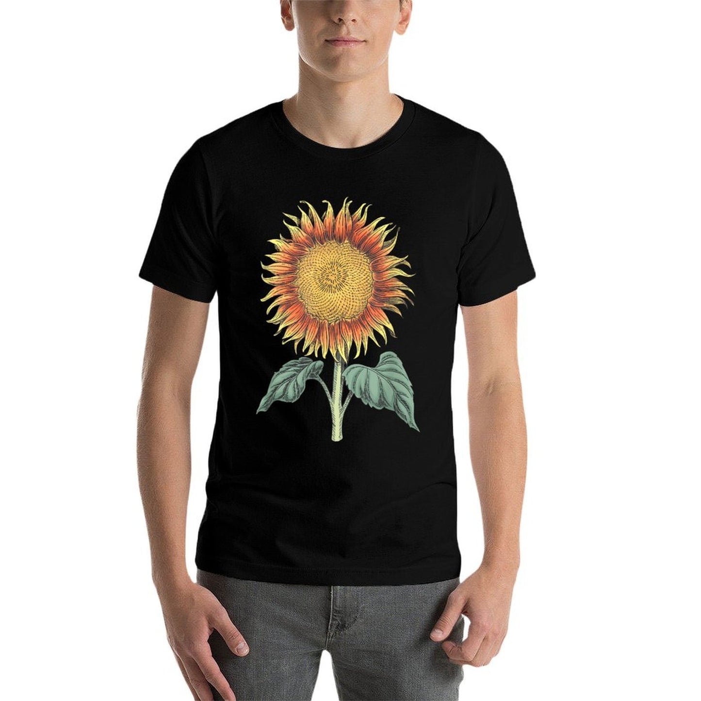 Vibrant Floral Blooming Sunflower Botanical Drawing  Heathered Texture T-Shirt