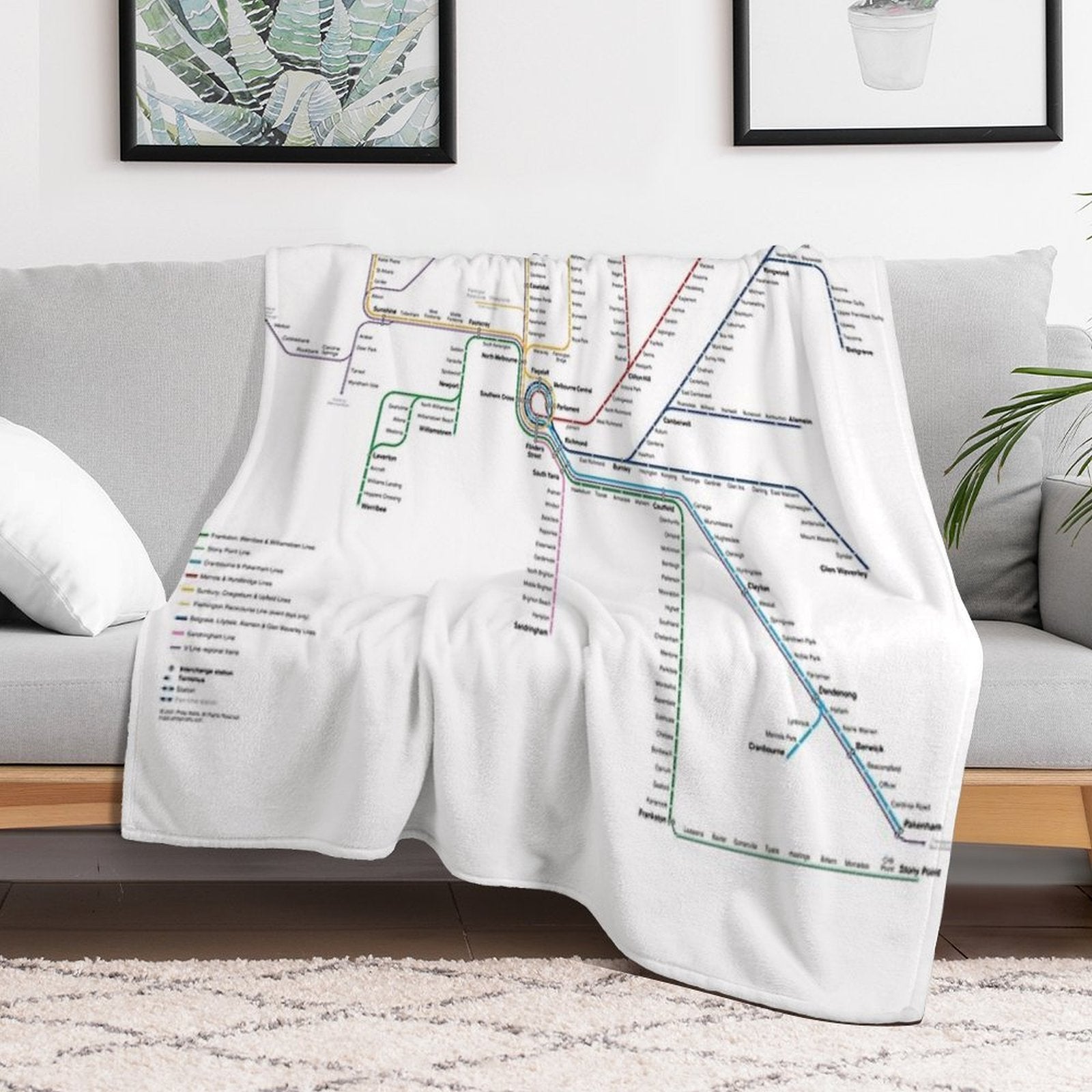 Melbourne Rail Network Map Compact Throw Blanket