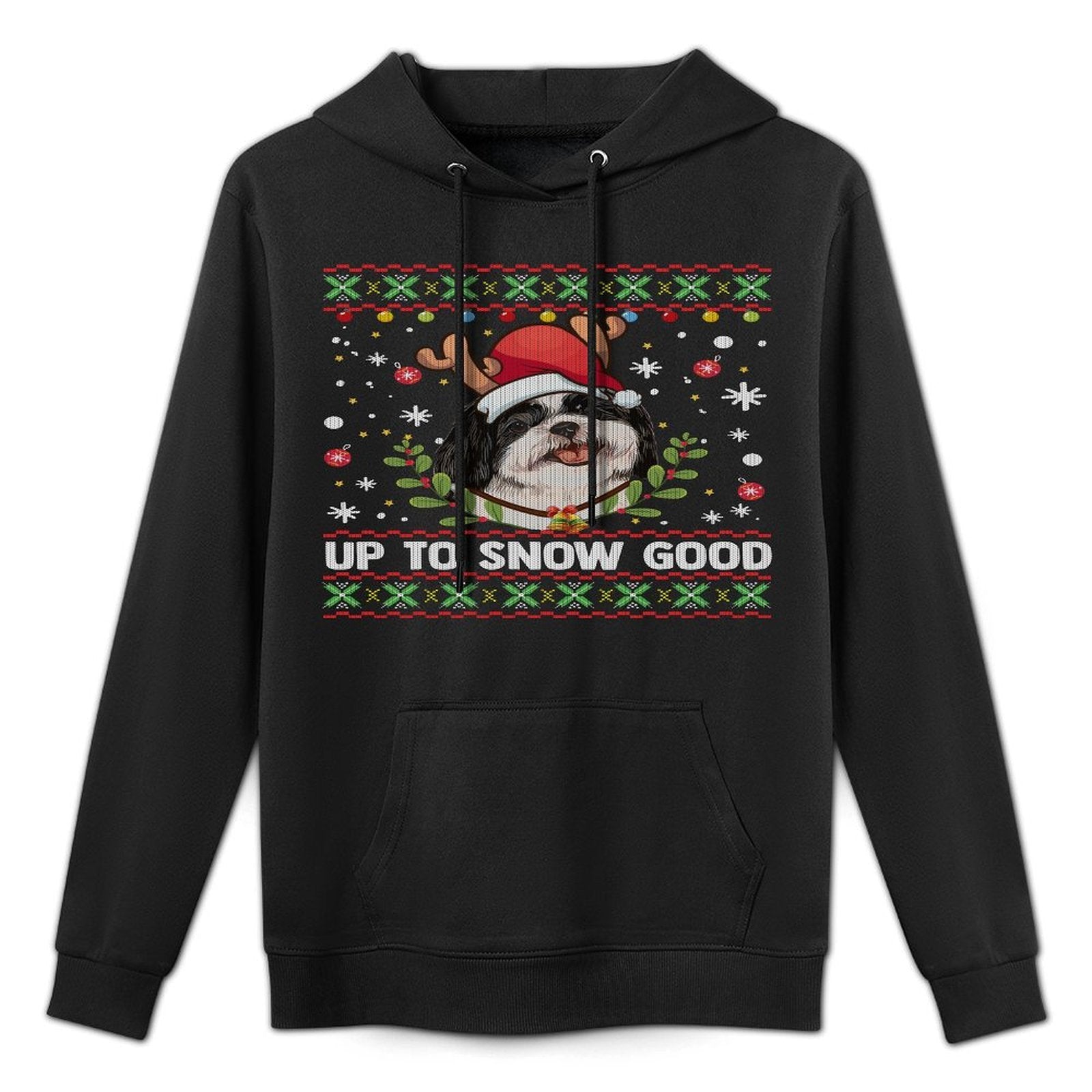 Shih Tzu Dog Reindeer Ugly Christmas Sweater Layering Staple Hoodie