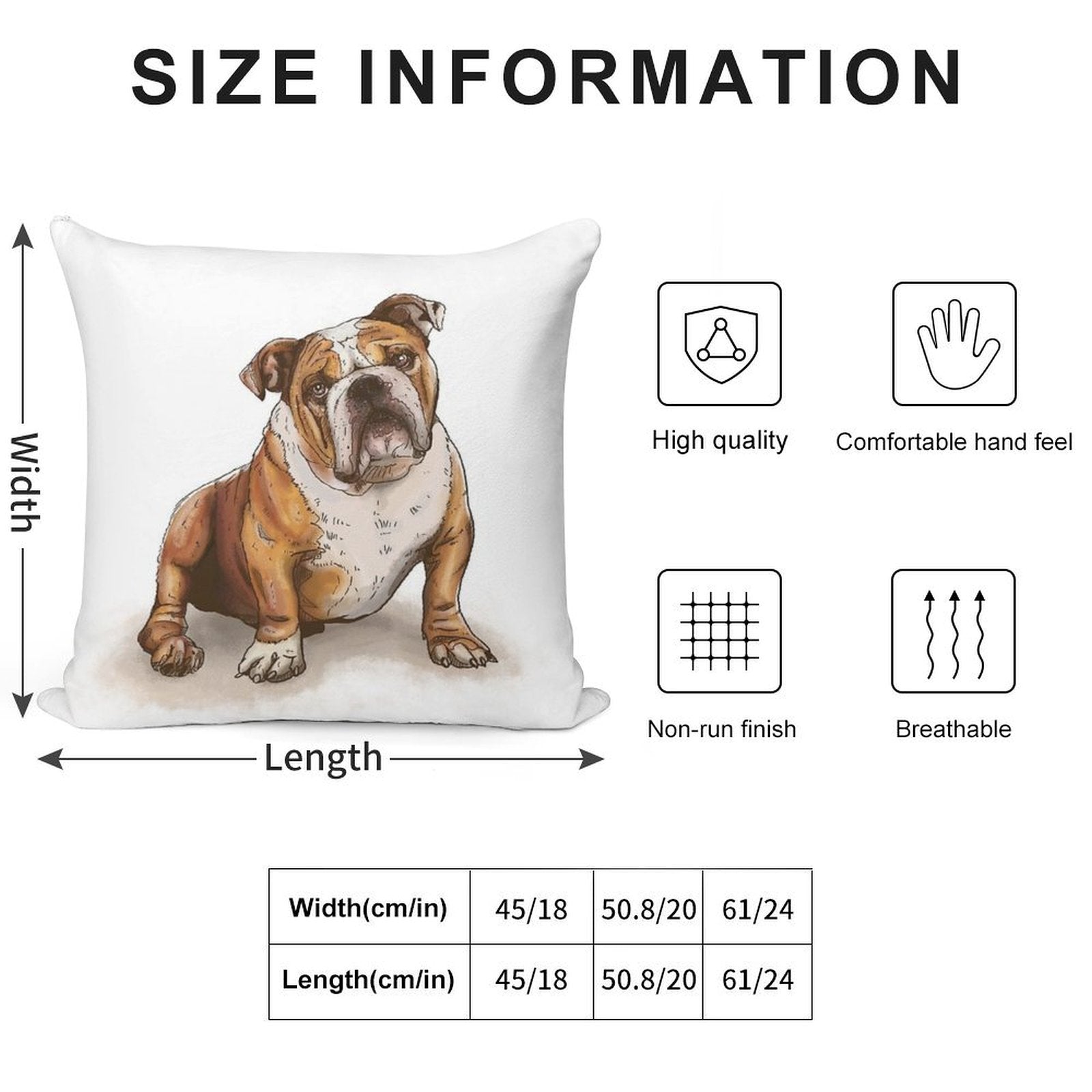 English Bulldog Illustration Soft Bedroom Essential Throw Pillow