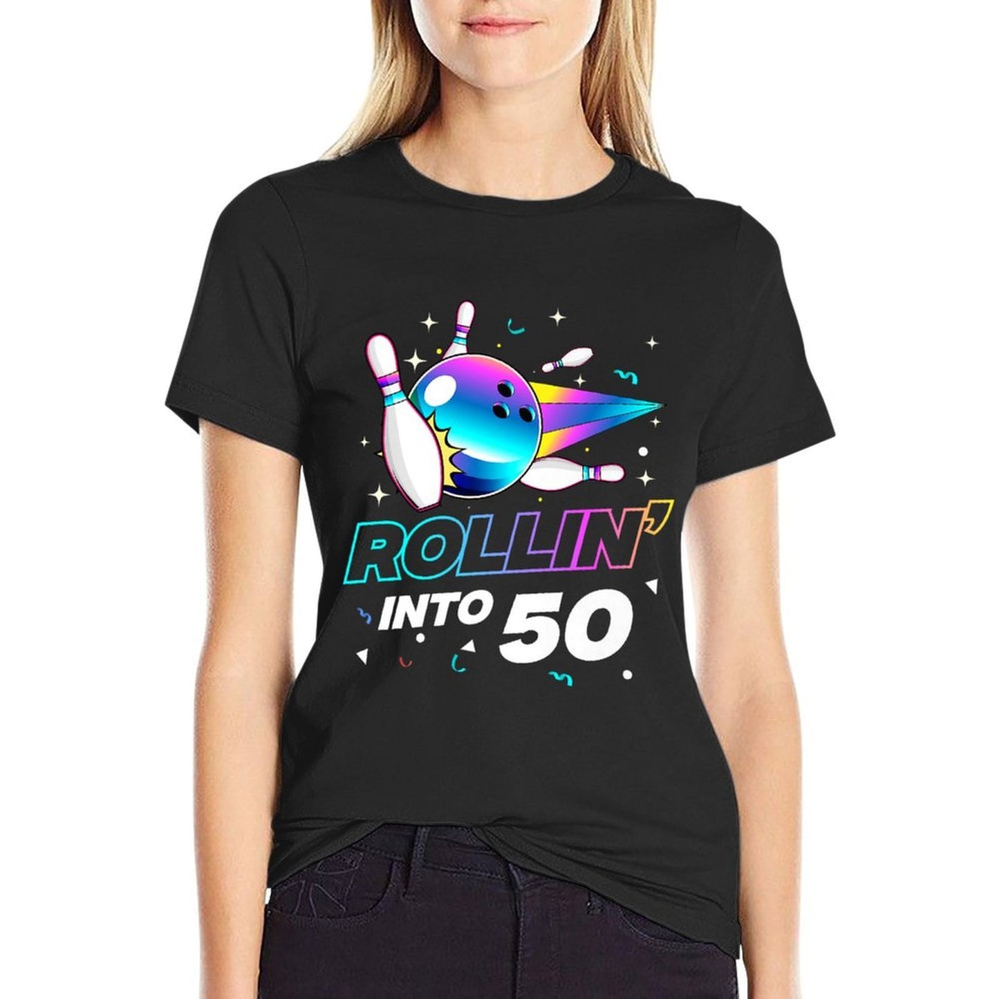 Rollin Into 50 Bowling Bowler 50th Birthday Retro Premium  Affordable Price T-Shirt
