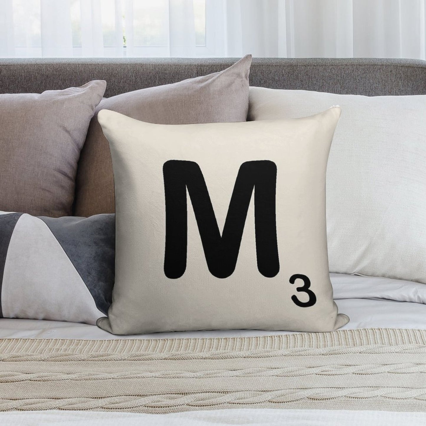 Scrabble Tile M Soft Easy Maintenance Throw Pillow