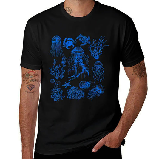 Retro Sea Life Aesthetic Crab Jellyfish Starfish Octopus 90s  Wrinkle-resistant T-Shirt