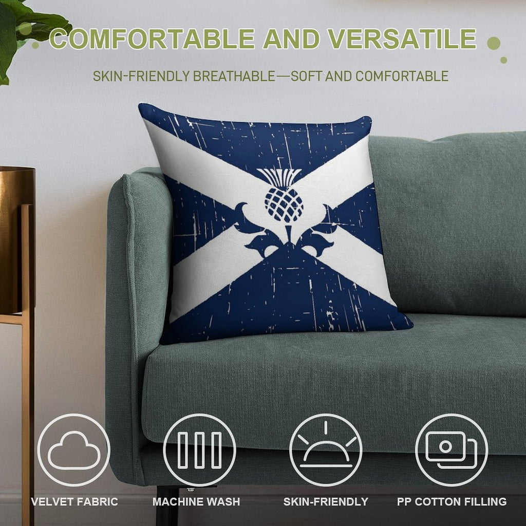 Saltire Scottish Flag And Scottish Thistle Soft Durable Construction Throw Pillow
