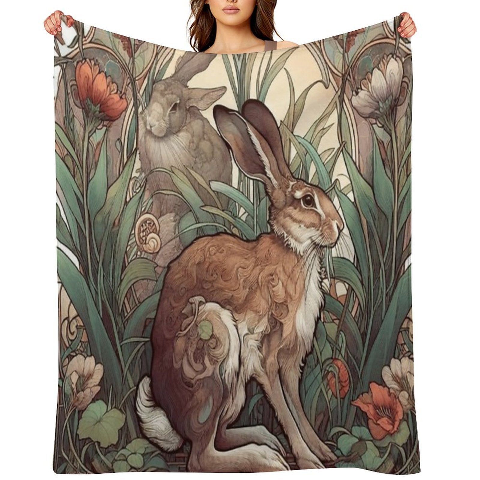 Art Nouveau Wild Hare Compact Throw Blanket