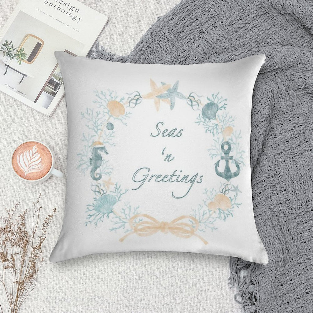 Seas 'n Greetings Coastal Christmas Wreath Soft Shrink-Resistant Throw Pillow