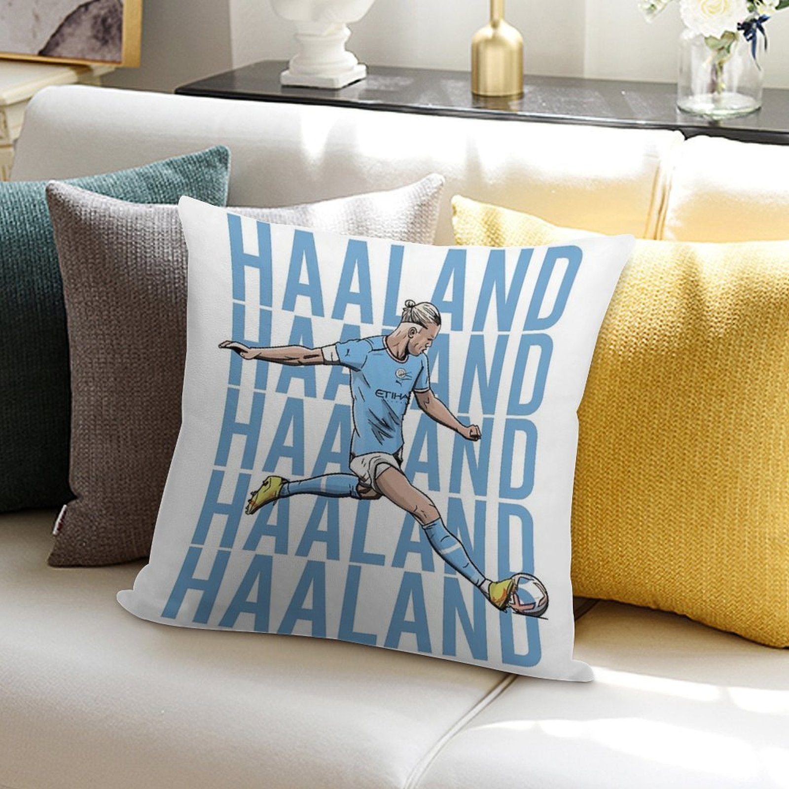 Erling Haaland - Manchester City Illustration Soft Skin-Friendly Throw Pillow