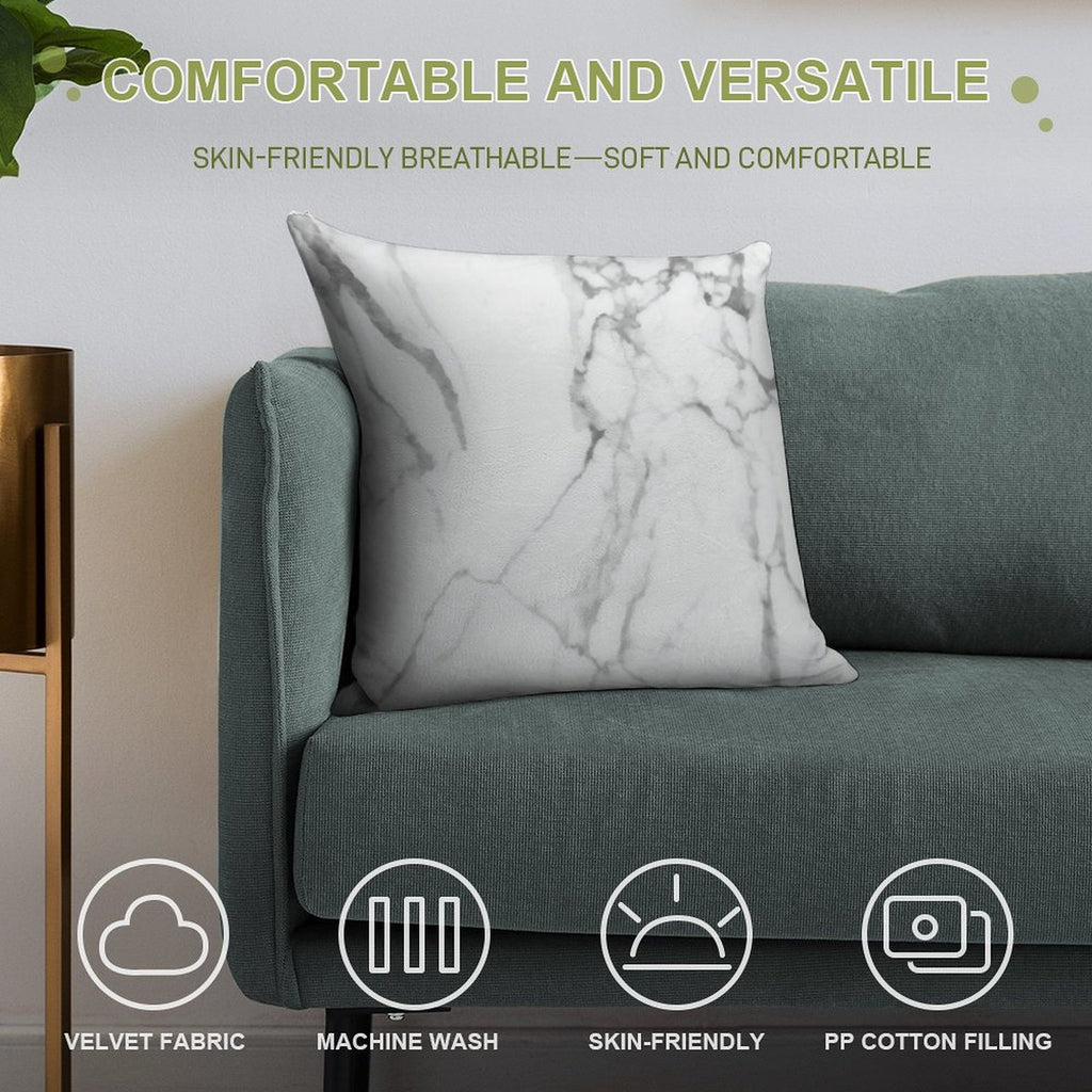 White Marble with Grey Veins Soft Fade-Resistant Throw Pillow