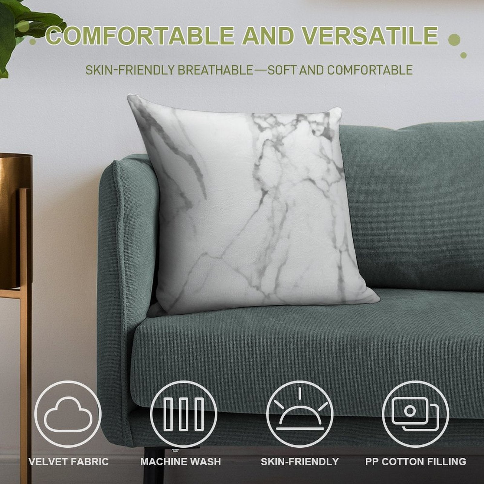 White Marble with Grey Veins Soft Fade-Resistant Throw Pillow