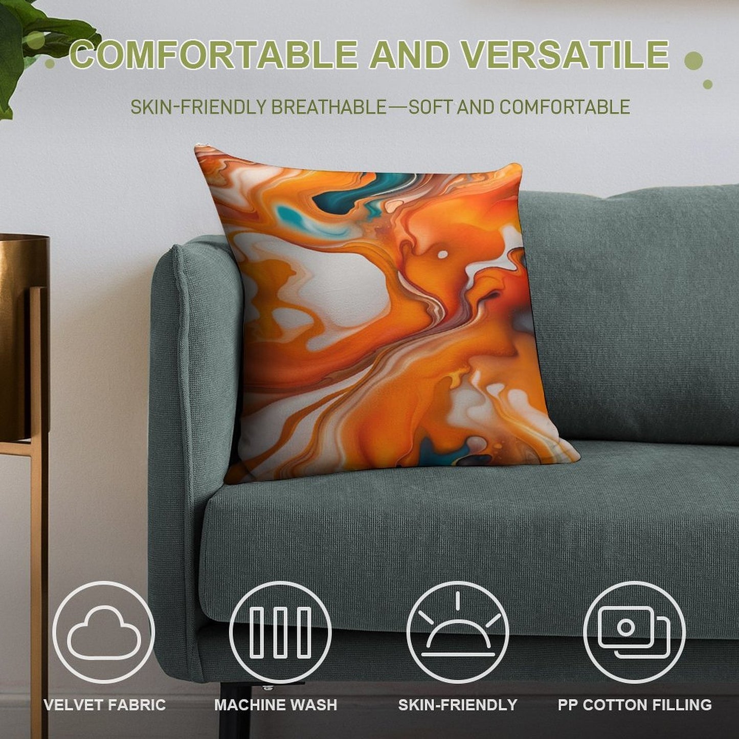 Translucent Burnt Orange & White Abstract Soft Shrink-Resistant Throw Pillow